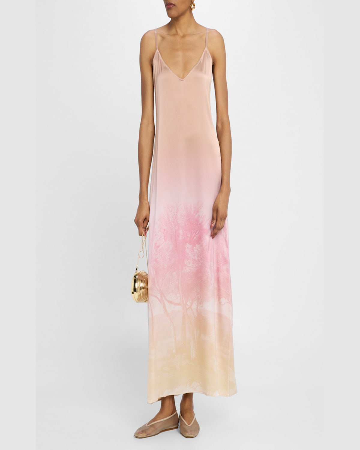 Shop Pierre-louis Mascia Sleeveless Ombre Landscape-print Maxi Dress In Pink  Cream Ombre Effect