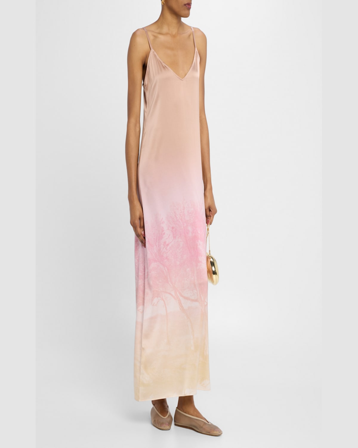 Shop Pierre-louis Mascia Sleeveless Ombre Landscape-print Maxi Dress In Pink  Cream Ombre Effect