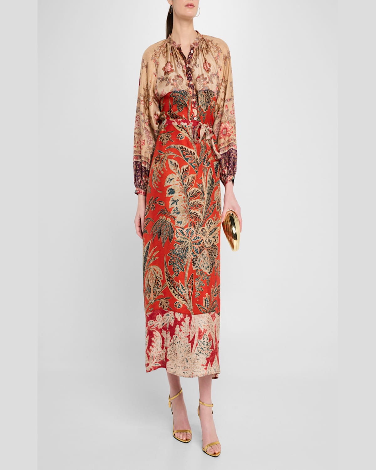 Pierre-louis Mascia Floral-print Silk Midi Dress In Orange Multi