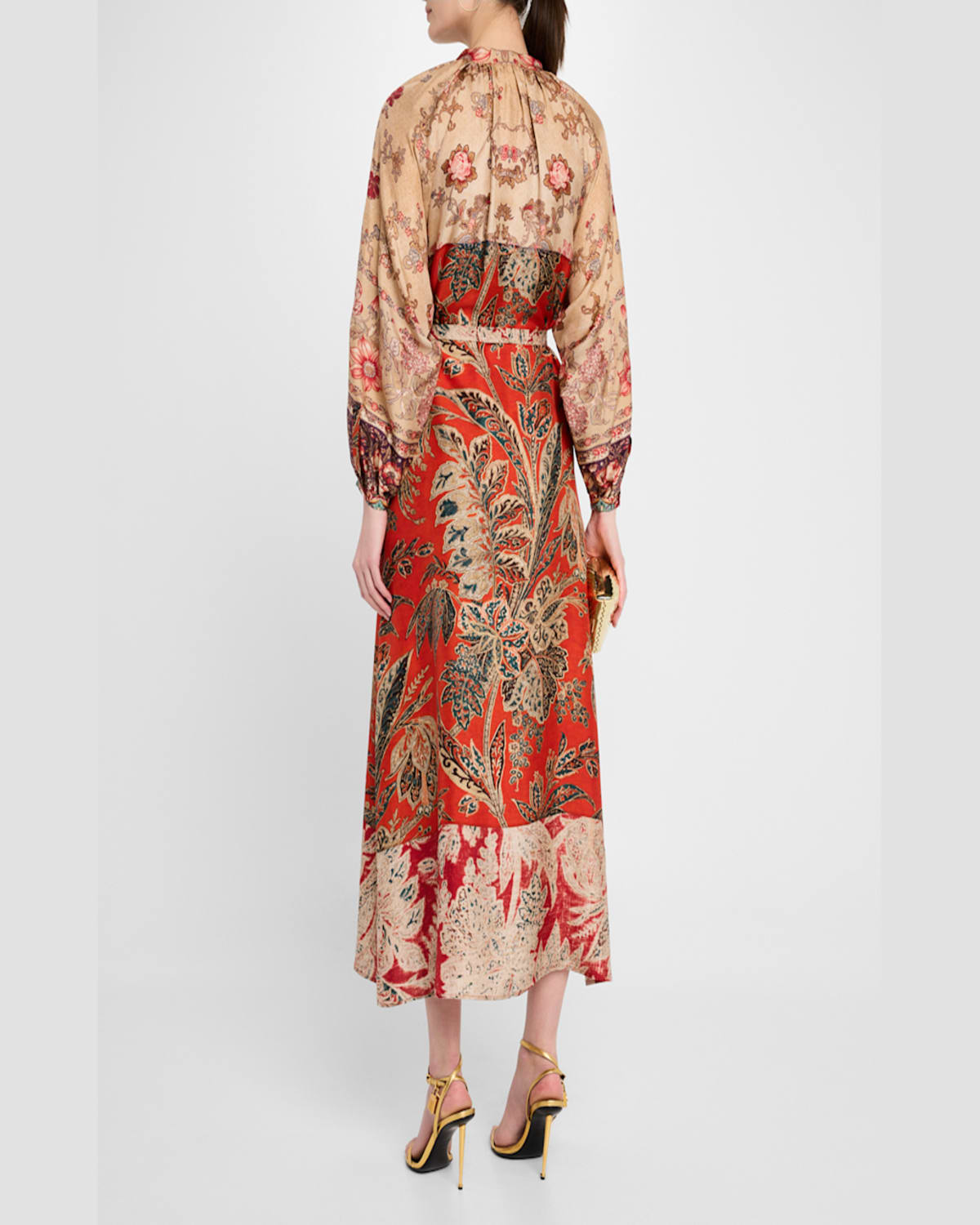 Pierre-louis Mascia Floral-print Silk Midi Dress In Orange Multi