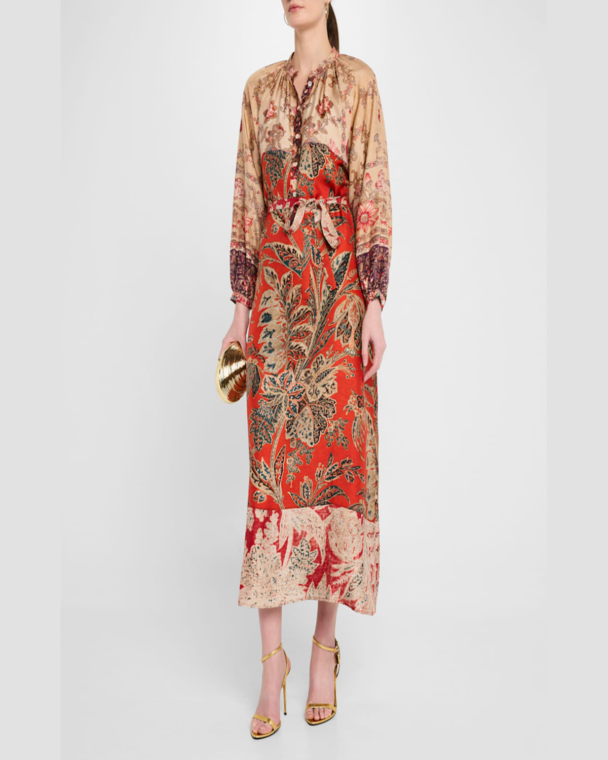 Pierre-louis Mascia Floral-print Silk Midi Dress In Orange Multi