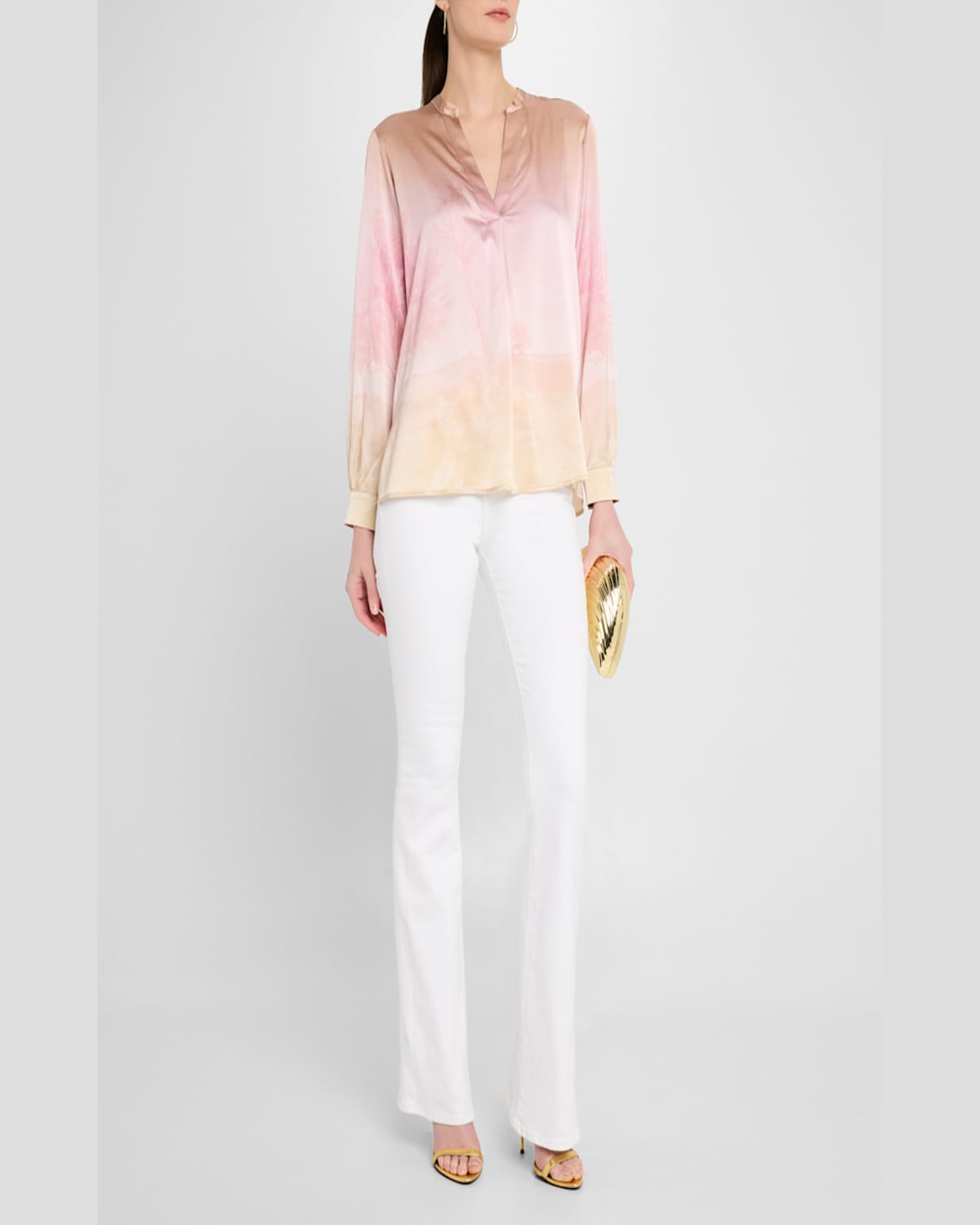 Shop Pierre-louis Mascia Ombre Landscape-print Top In Pink  Cream Ombre Effect