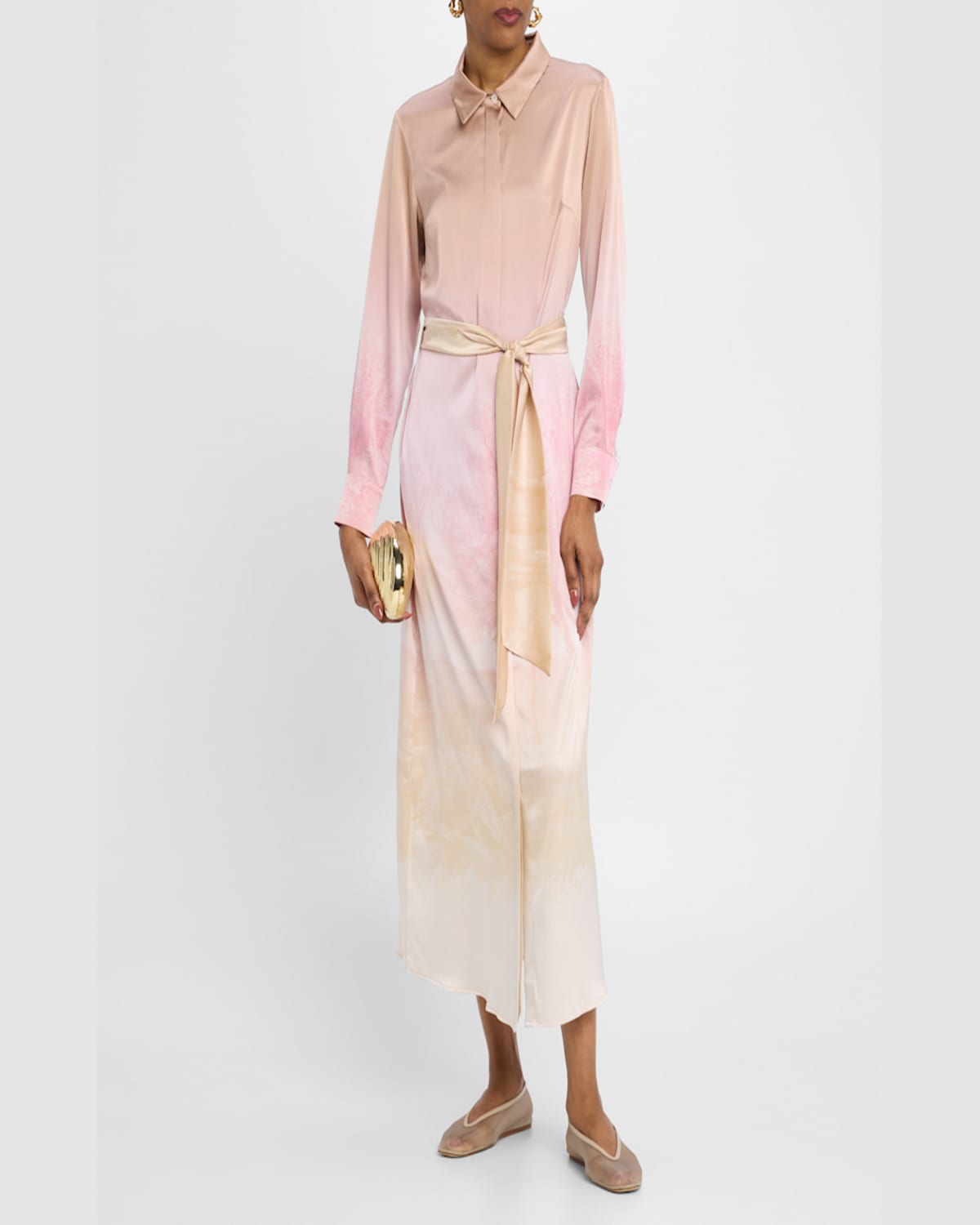 Shop Pierre-louis Mascia Ombre Landscape-print Midi Shirtdress In Pink  Cream Ombre Effect