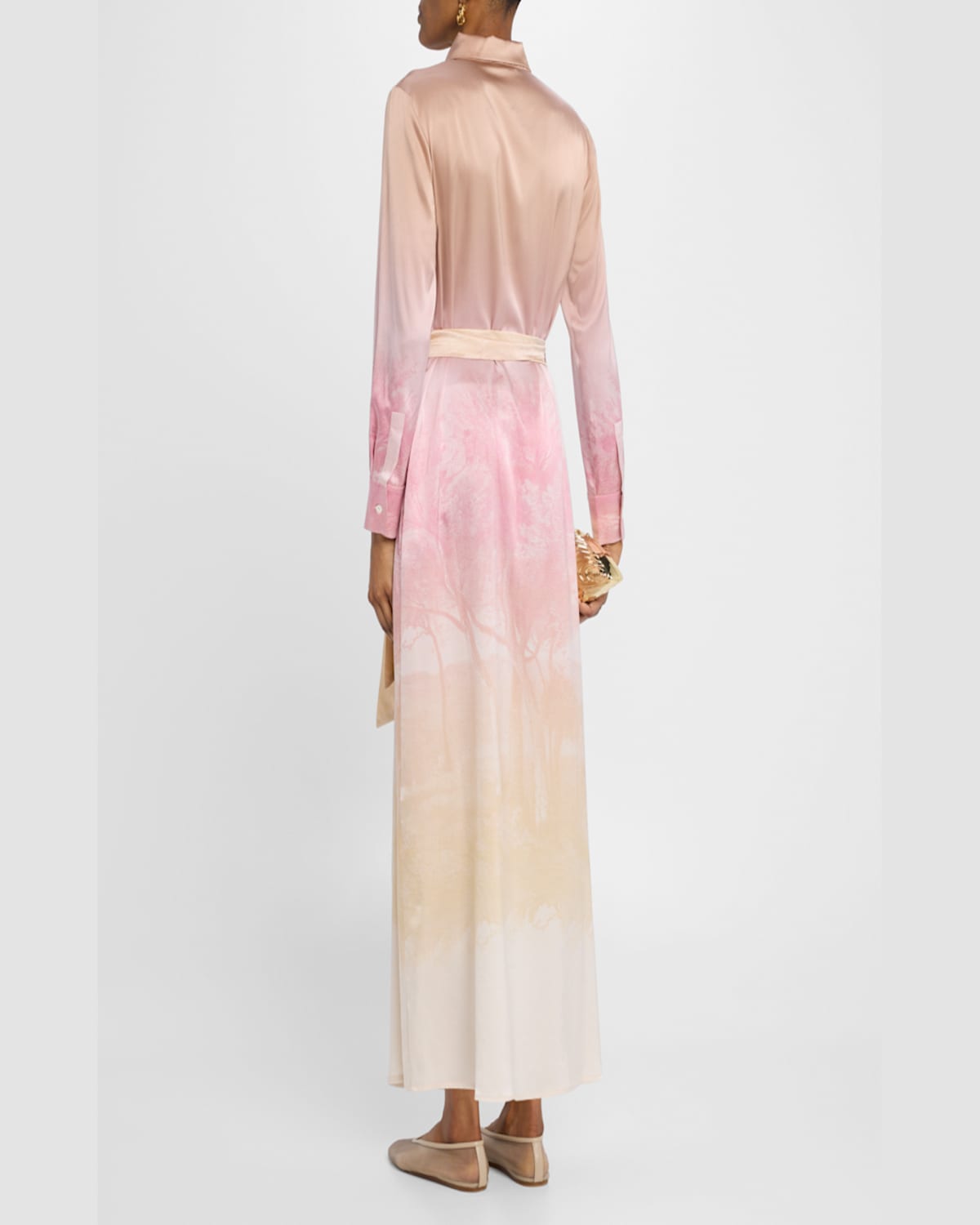 Shop Pierre-louis Mascia Ombre Landscape-print Midi Shirtdress In Pink  Cream Ombre Effect