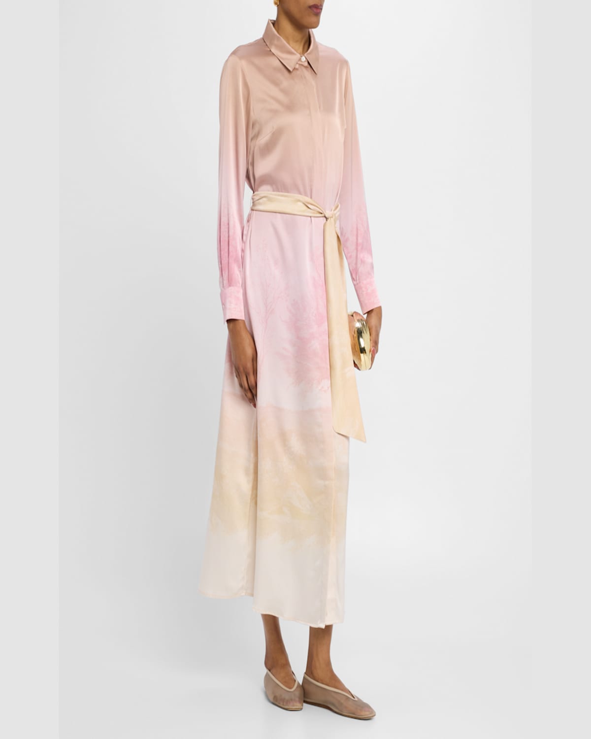 Shop Pierre-louis Mascia Ombre Landscape-print Midi Shirtdress In Pink  Cream Ombre Effect