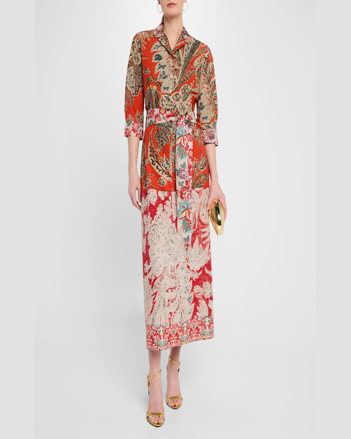Pierre-louis Mascia Floral-print Cotton Midi Shirtdress In Orange Multi