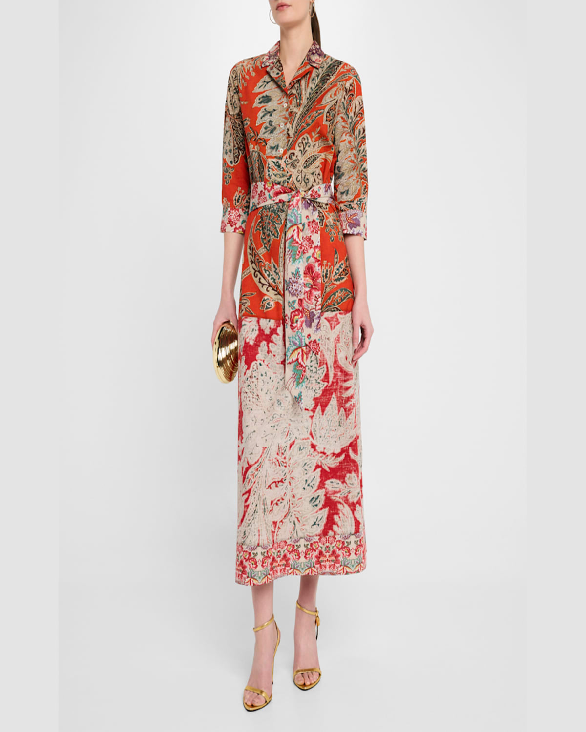Pierre-louis Mascia Floral-print Cotton Midi Shirtdress In Orange Multi