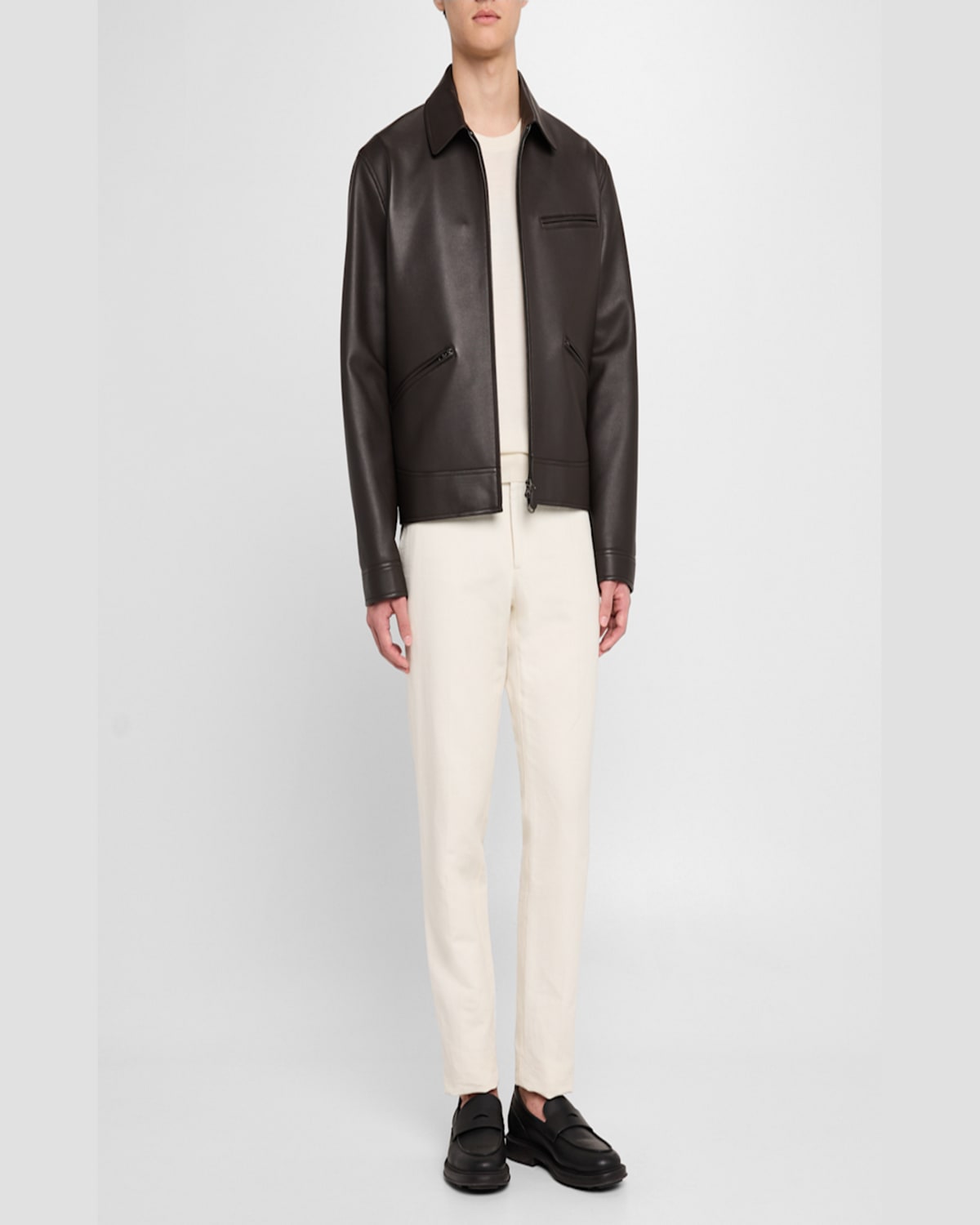 Loro Piana Gail Full-grain Leather Jacket In Caviar
