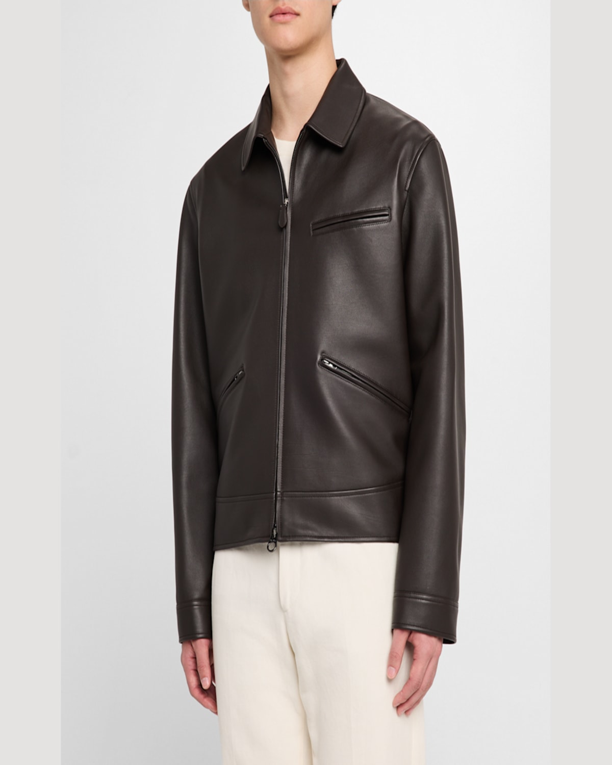 Loro Piana Gail Full-grain Leather Jacket In Caviar