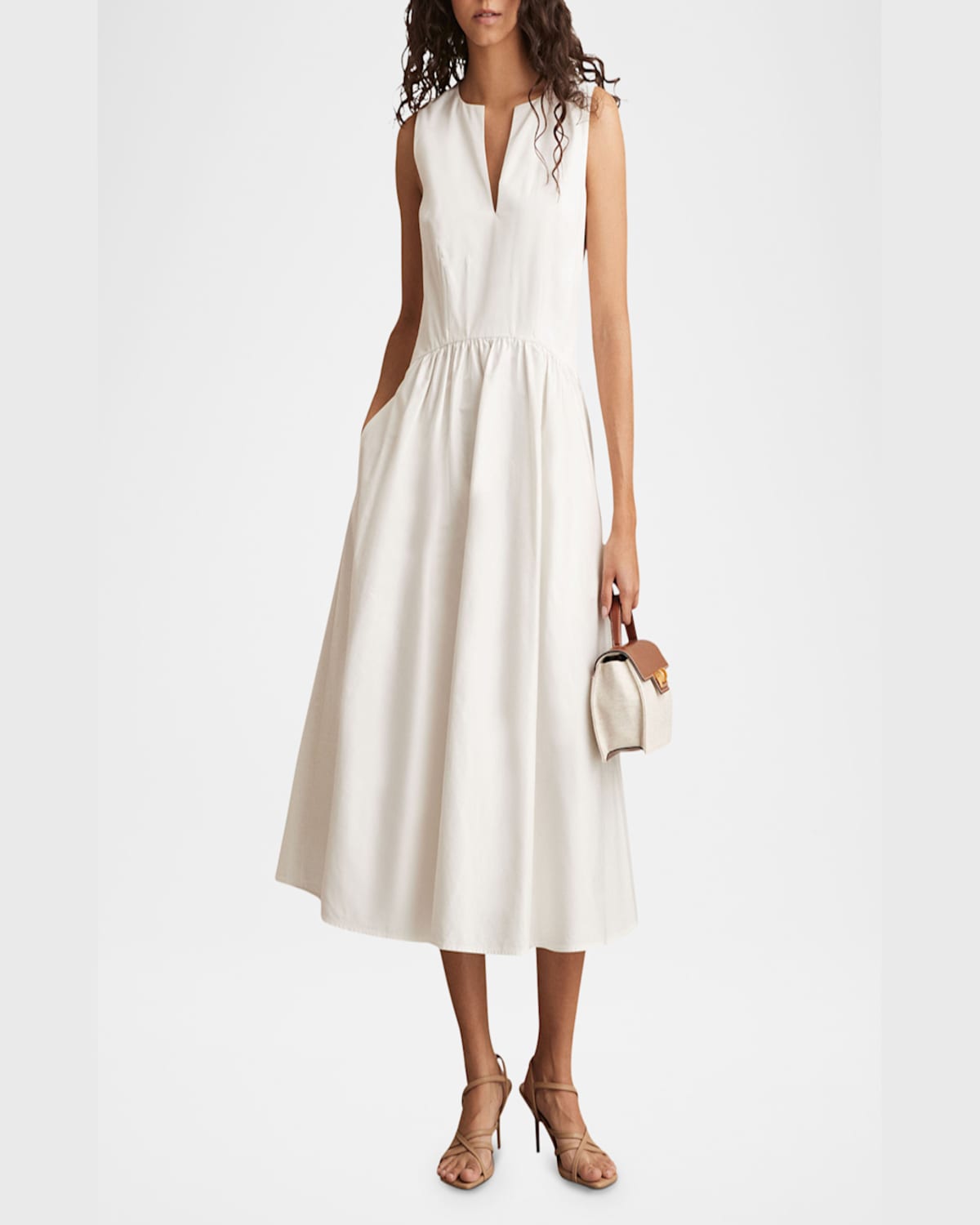 Reiss Liza Sleeveless Cotton Midi Dress In Ivory