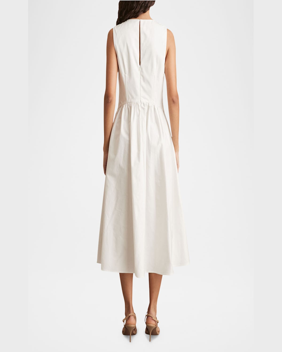 Reiss Liza Sleeveless Cotton Midi Dress In Ivory