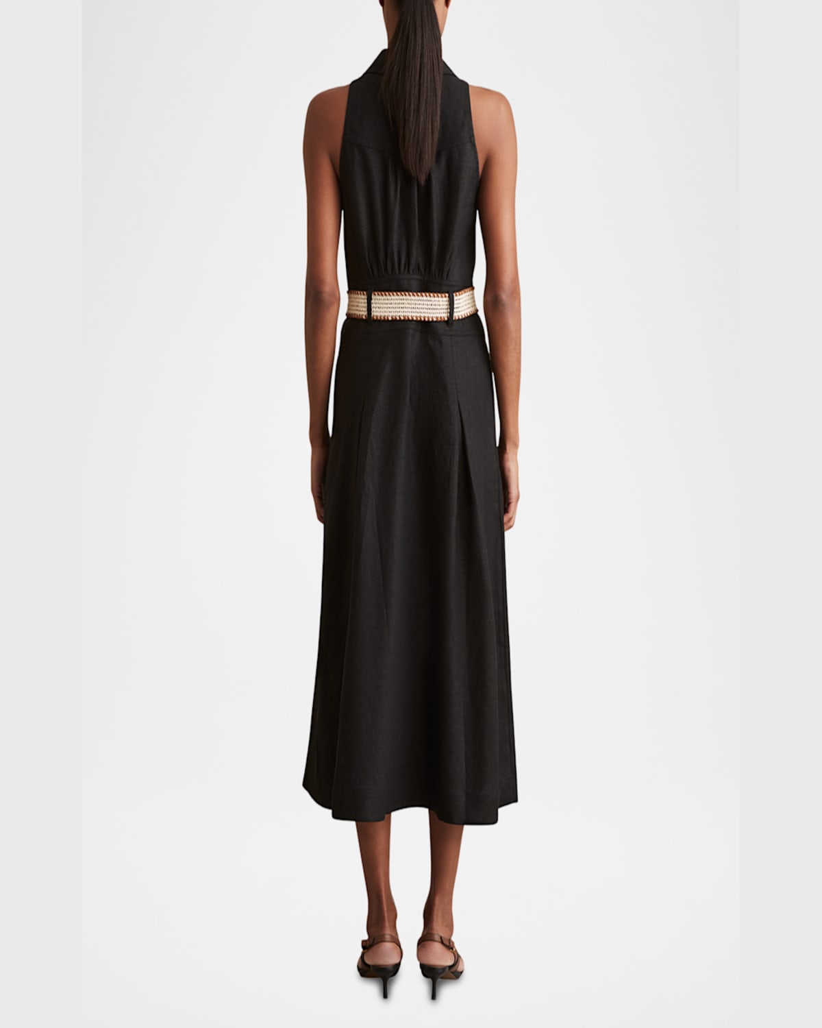 Reiss Womens Black Annie Belted Sleeveless Linen Midi Dress In Black
