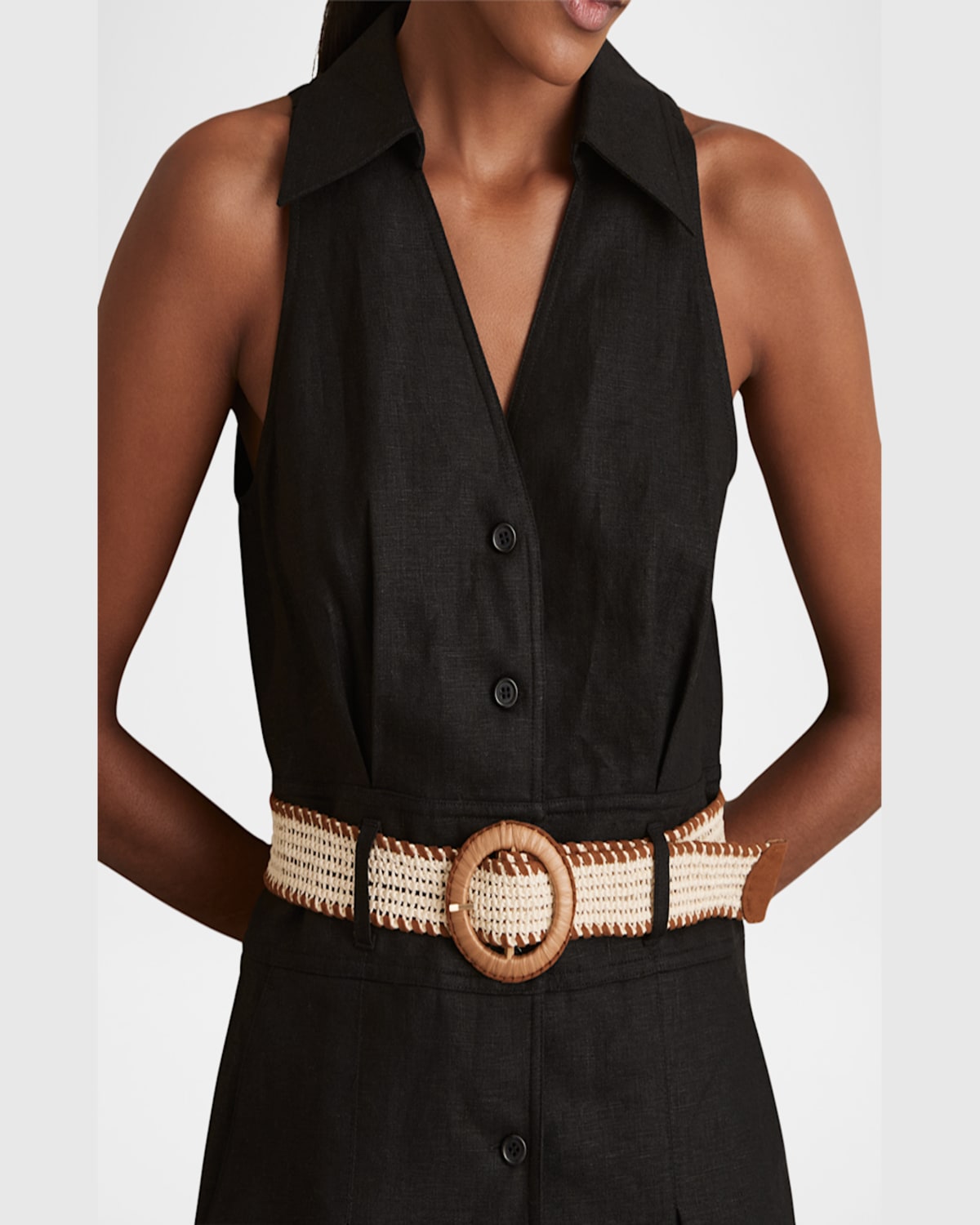 Reiss Womens Black Annie Belted Sleeveless Linen Midi Dress In Black