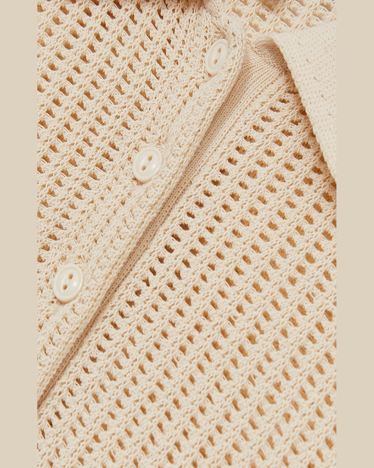 Reiss Ivory Cotton-blend Open-knit Polo Shirt In Ivory