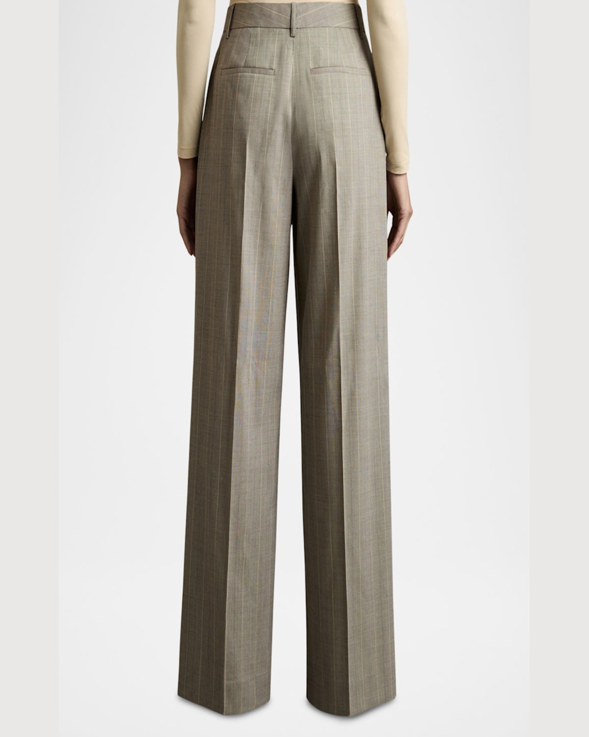 Reiss Tallulah Pinstripe Pleat Front Wide Leg Stretch Wool Pants In Grey