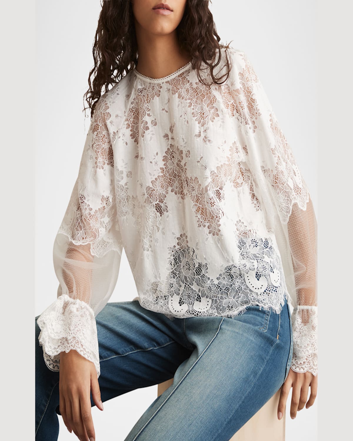 Reiss Emilia Guipure Lace Top In Ivory