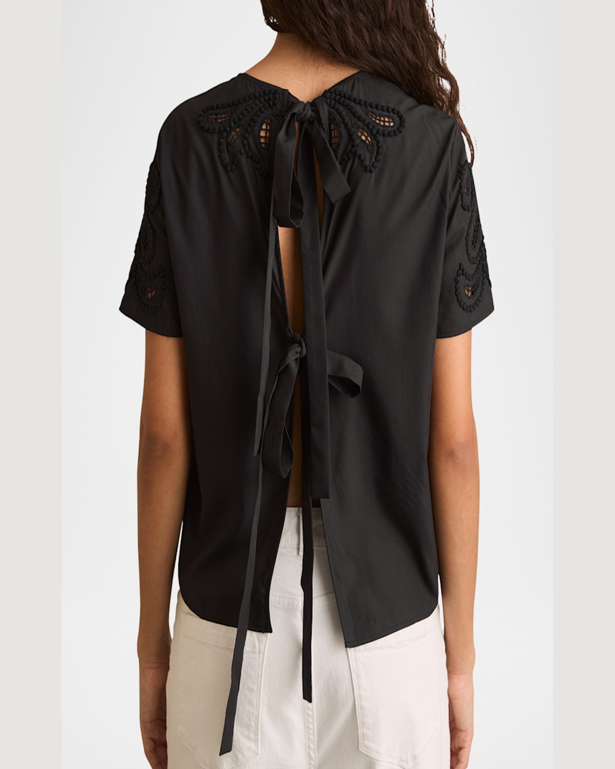 Reiss Iyla Embroidered Open-back Top In White