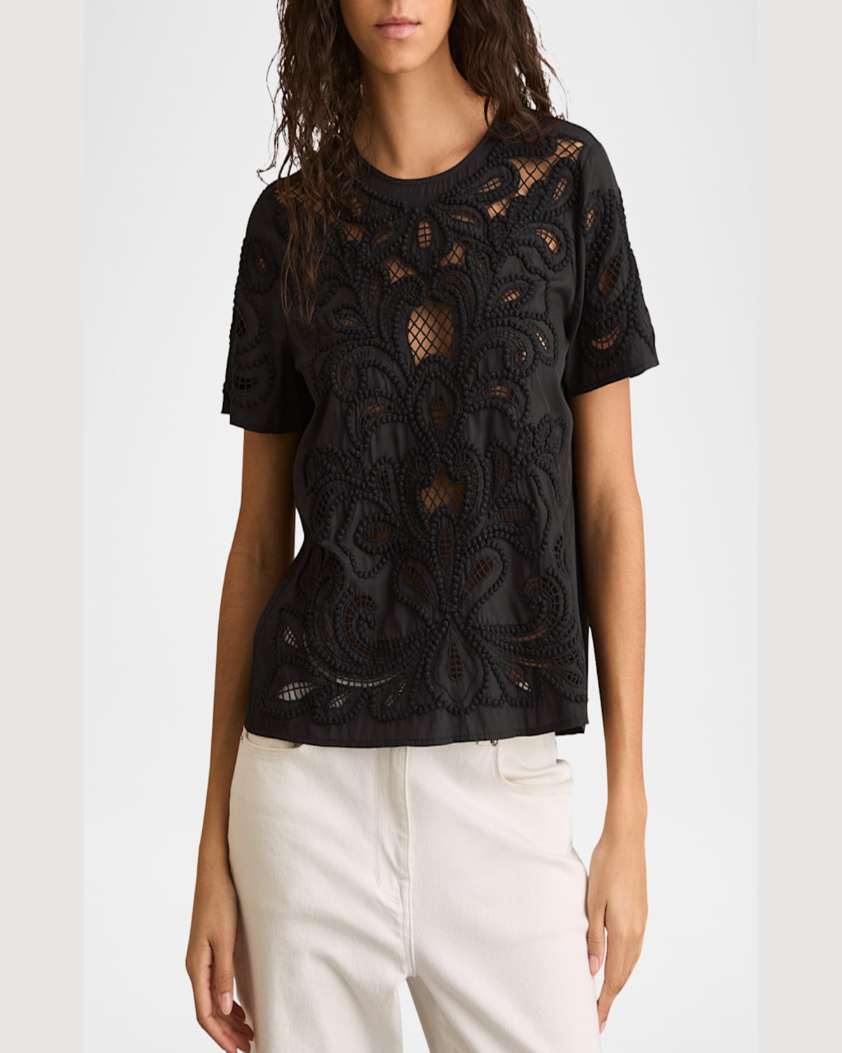 Reiss Iyla Embroidered Open-back Top In White