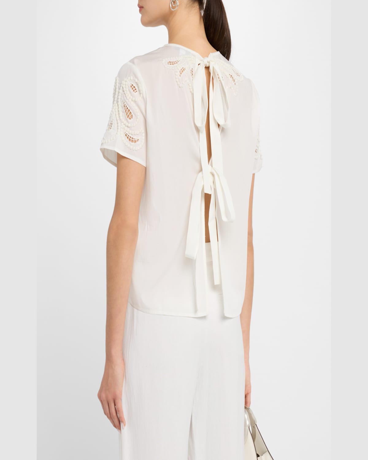Reiss Iyla Embroidered Open-back Top In White