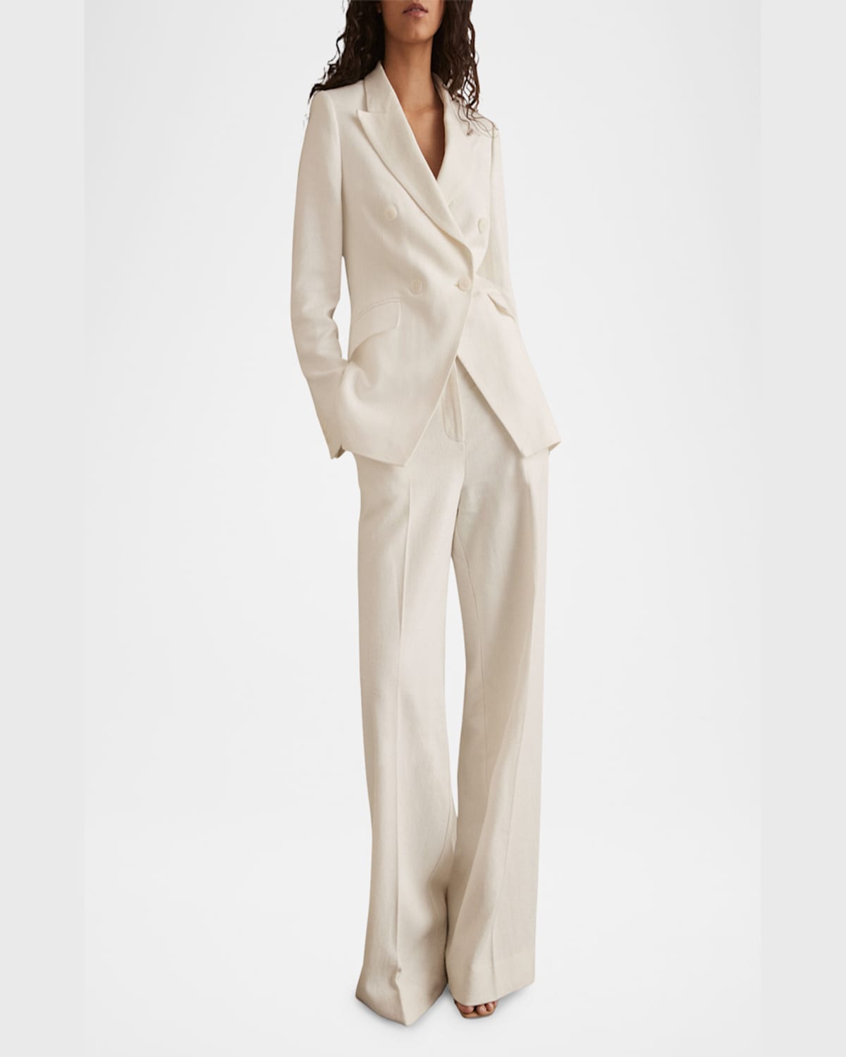 Reiss Womens Devon Double-breasted Woven Blazer White In White