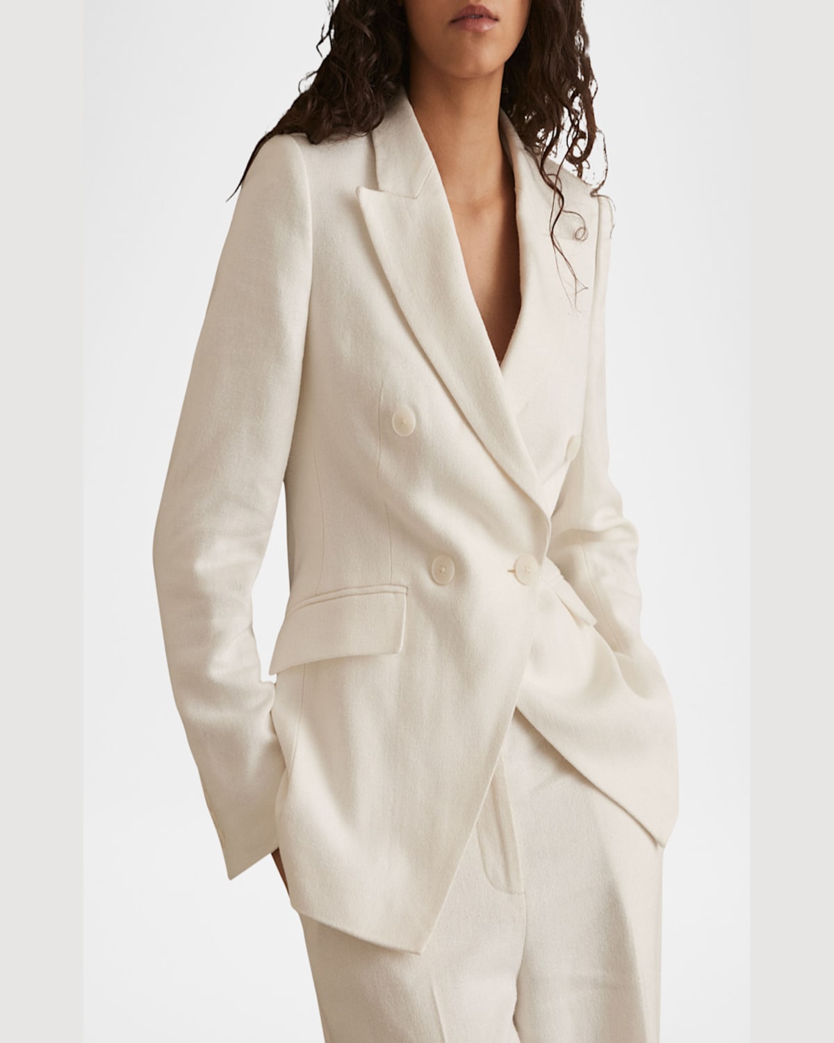 Reiss Womens Devon Double-breasted Woven Blazer White In White