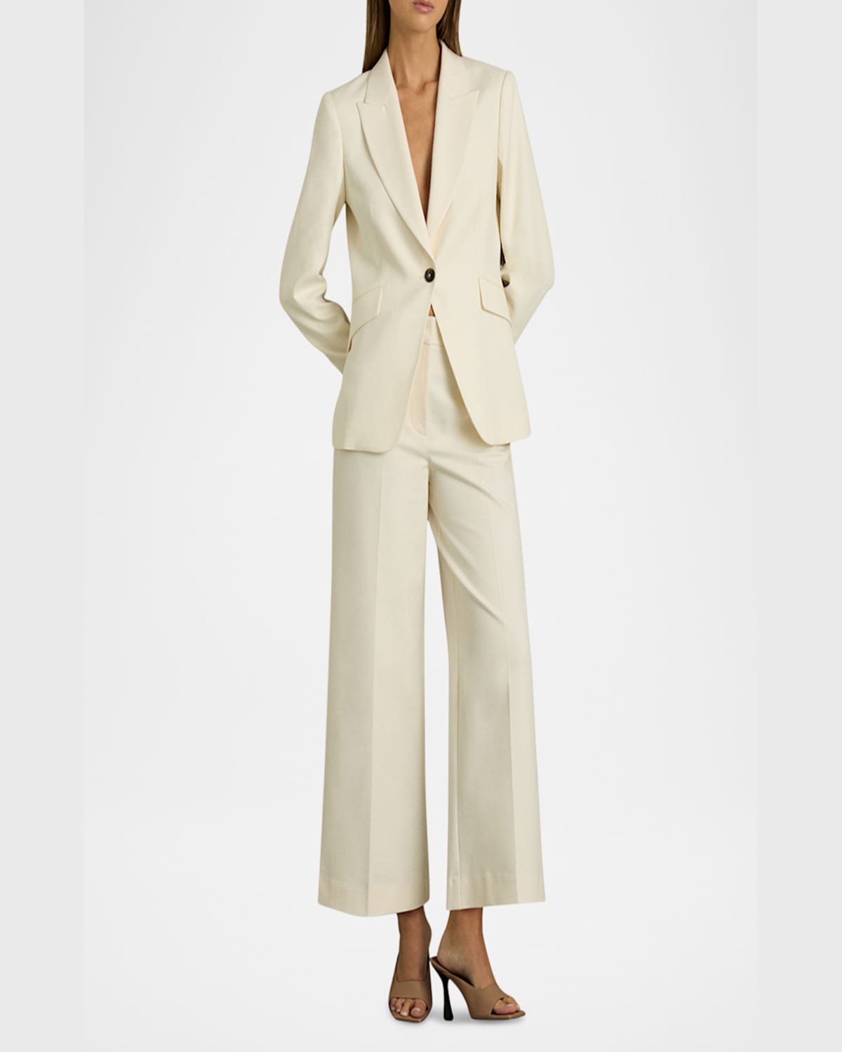 Reiss Myrtle Cropped Wide-leg Twill Trousers In Cream