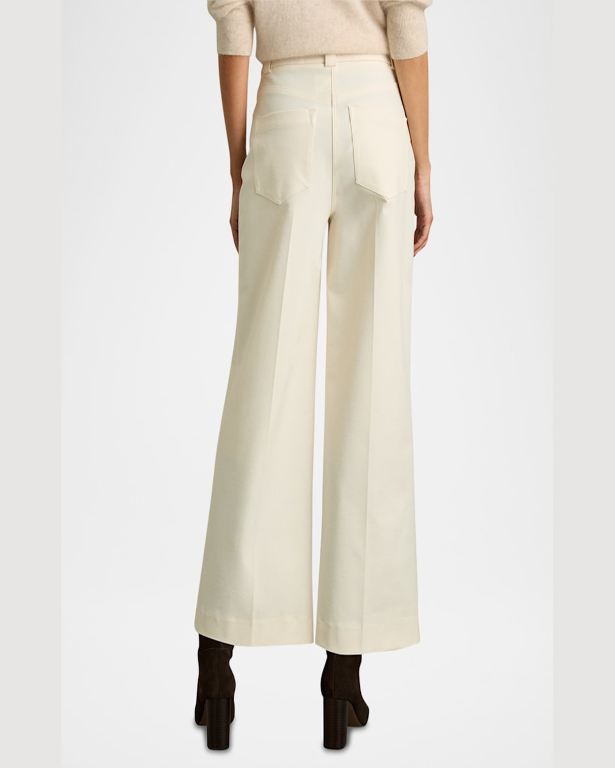Reiss Myrtle Cropped Wide-leg Twill Trousers In Cream