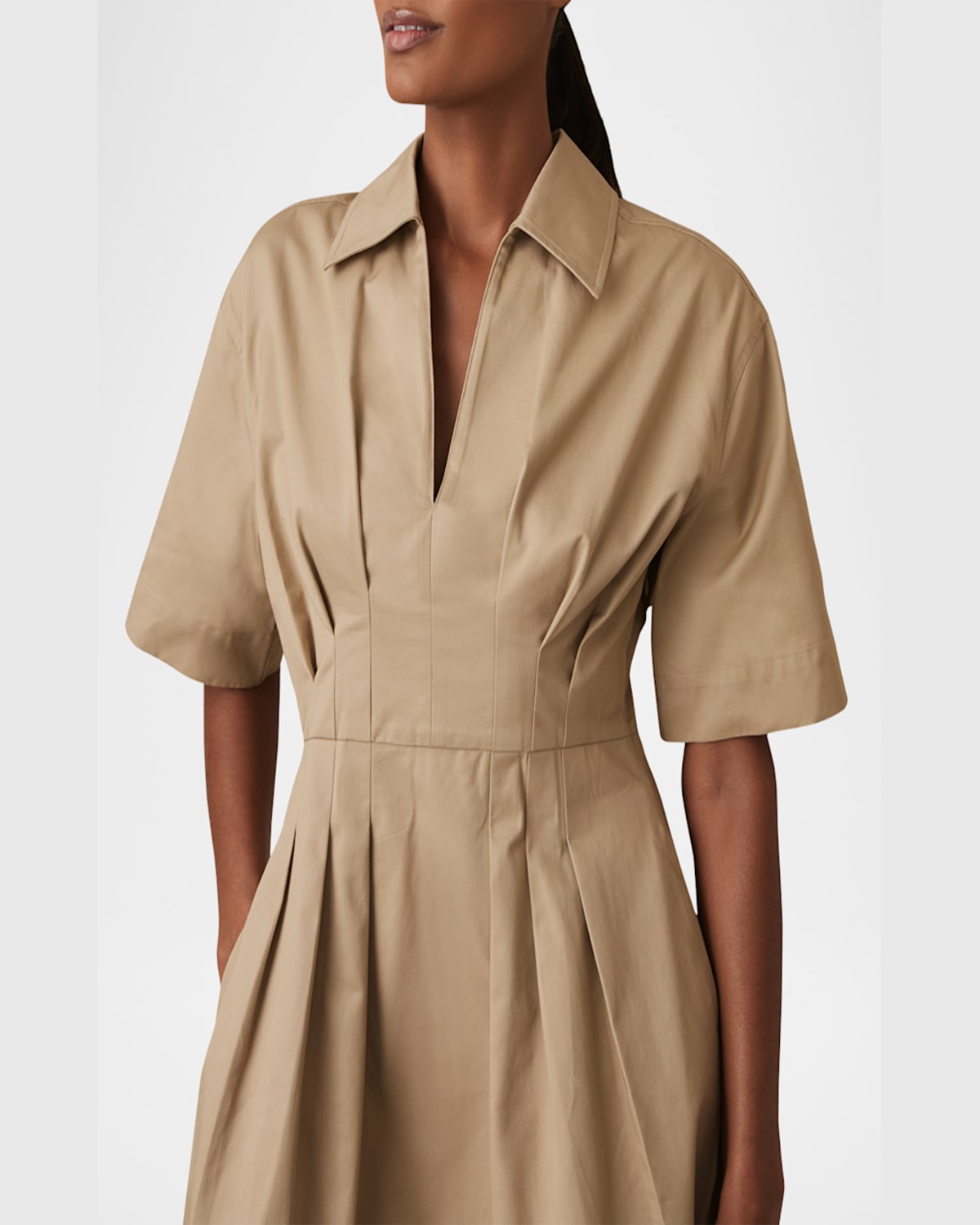 Shop Reiss Rosalie Pleated Cotton Mini Shirtdress In Neutral
