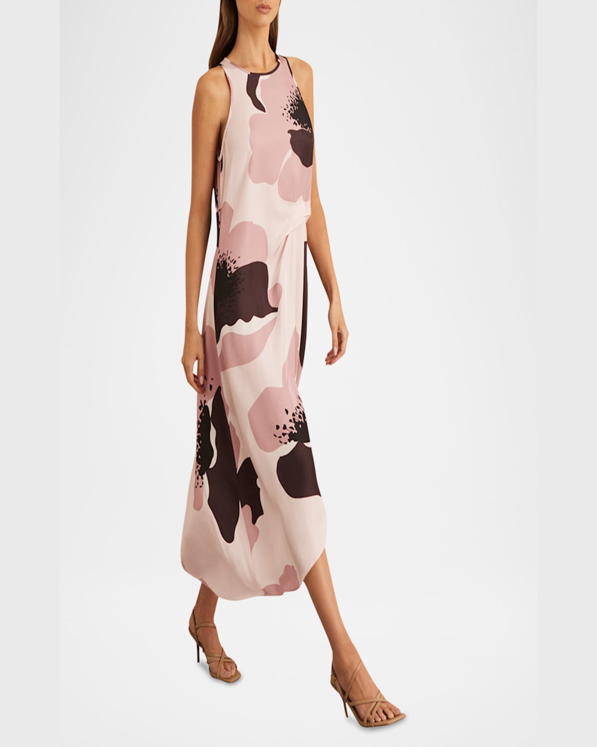 Reiss Michalie Draped High-low Satin Midi Dress In Pink