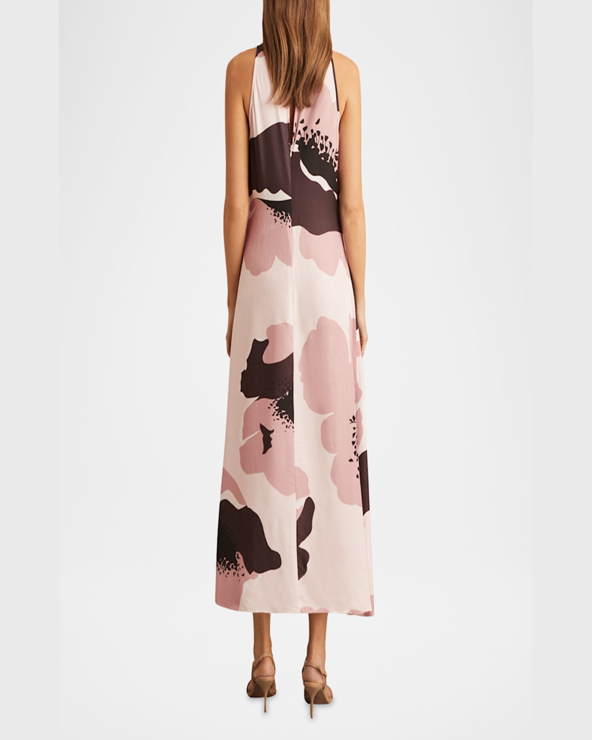Reiss Michalie Draped High-low Satin Midi Dress In Pink