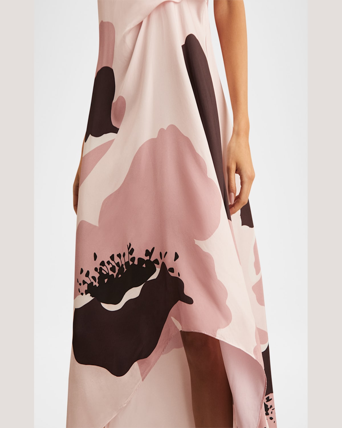 Reiss Michalie Draped High-low Satin Midi Dress In Pink