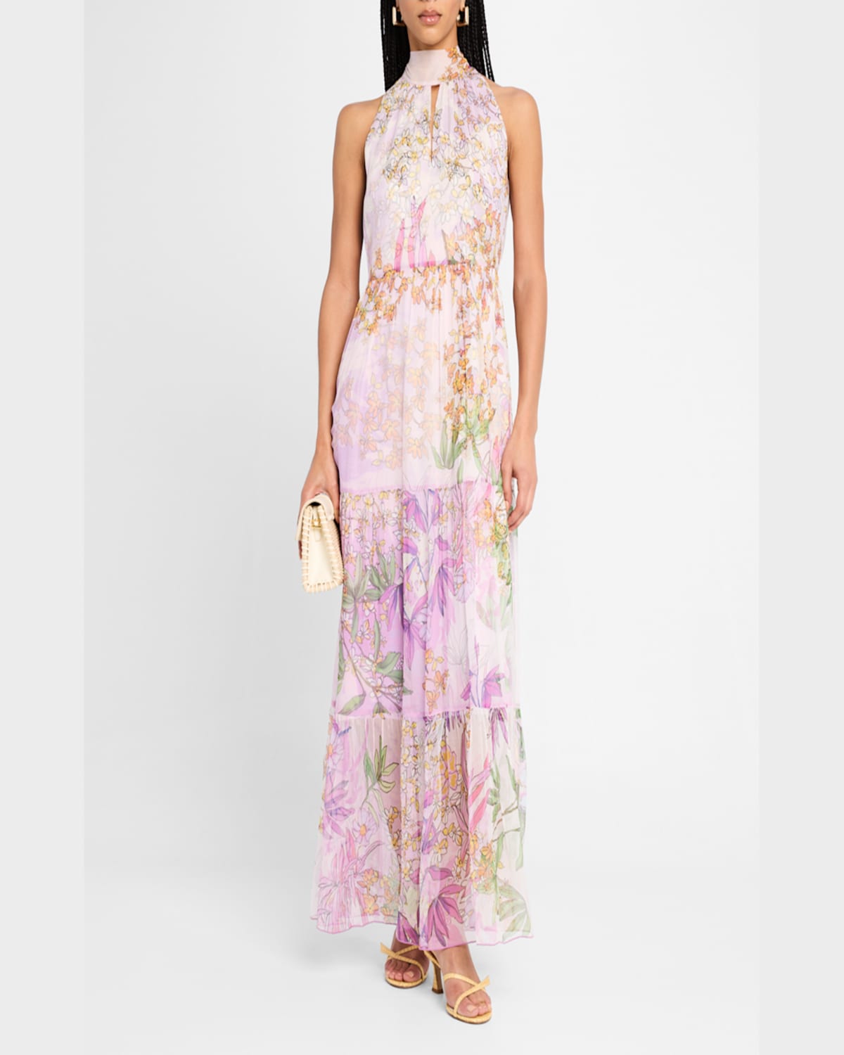 Johnny Was Riona Tiered Floral-print Chiffon Maxi Dress In Dallia