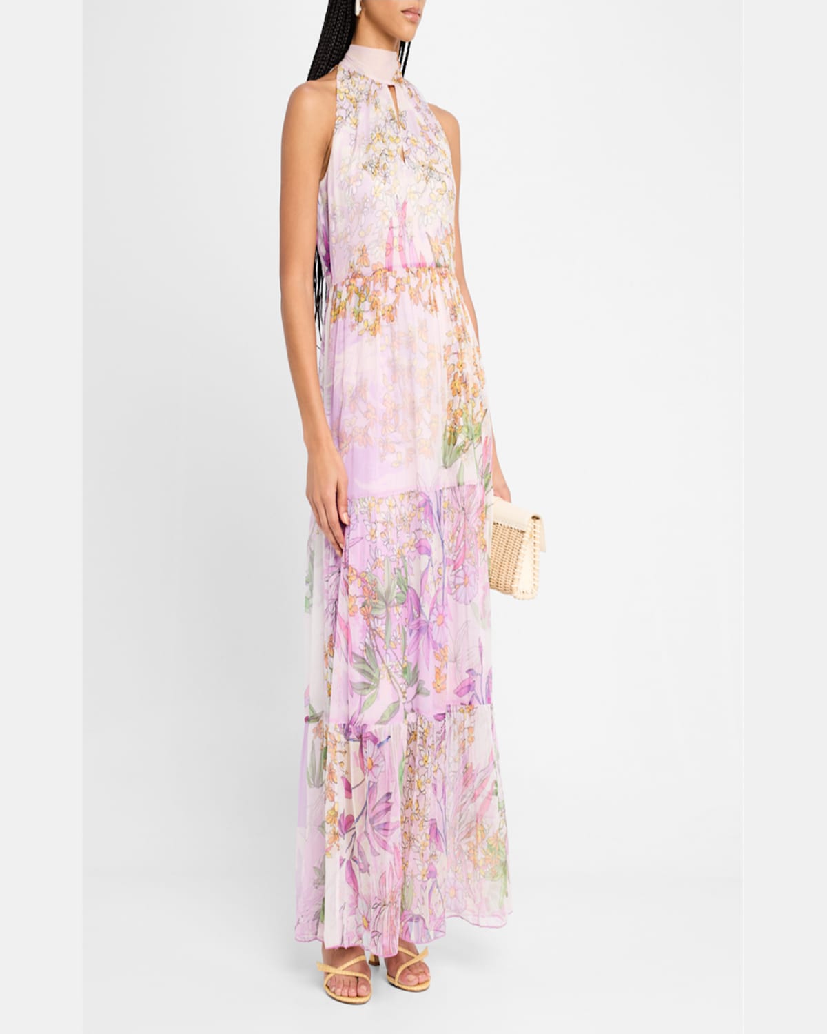 Johnny Was Riona Tiered Floral-print Chiffon Maxi Dress In Dallia