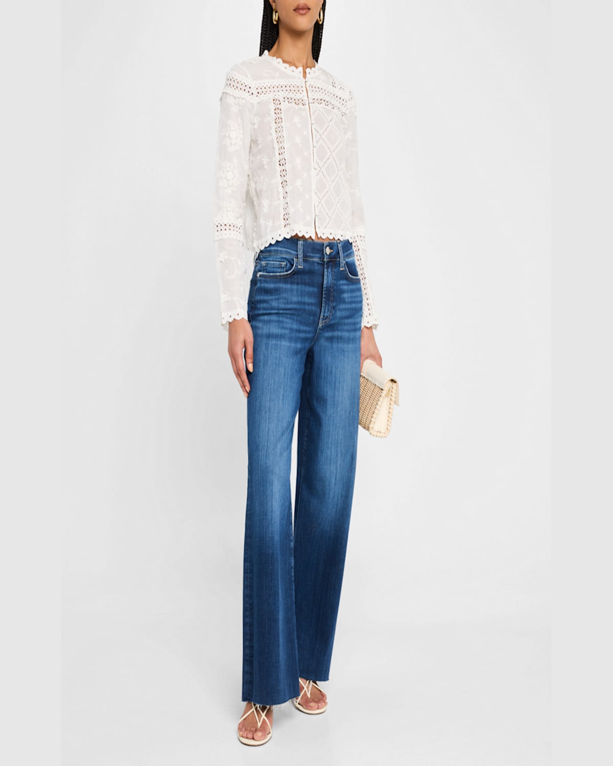 Johnny Was Calista Cropped Lace-inset Jacket In White