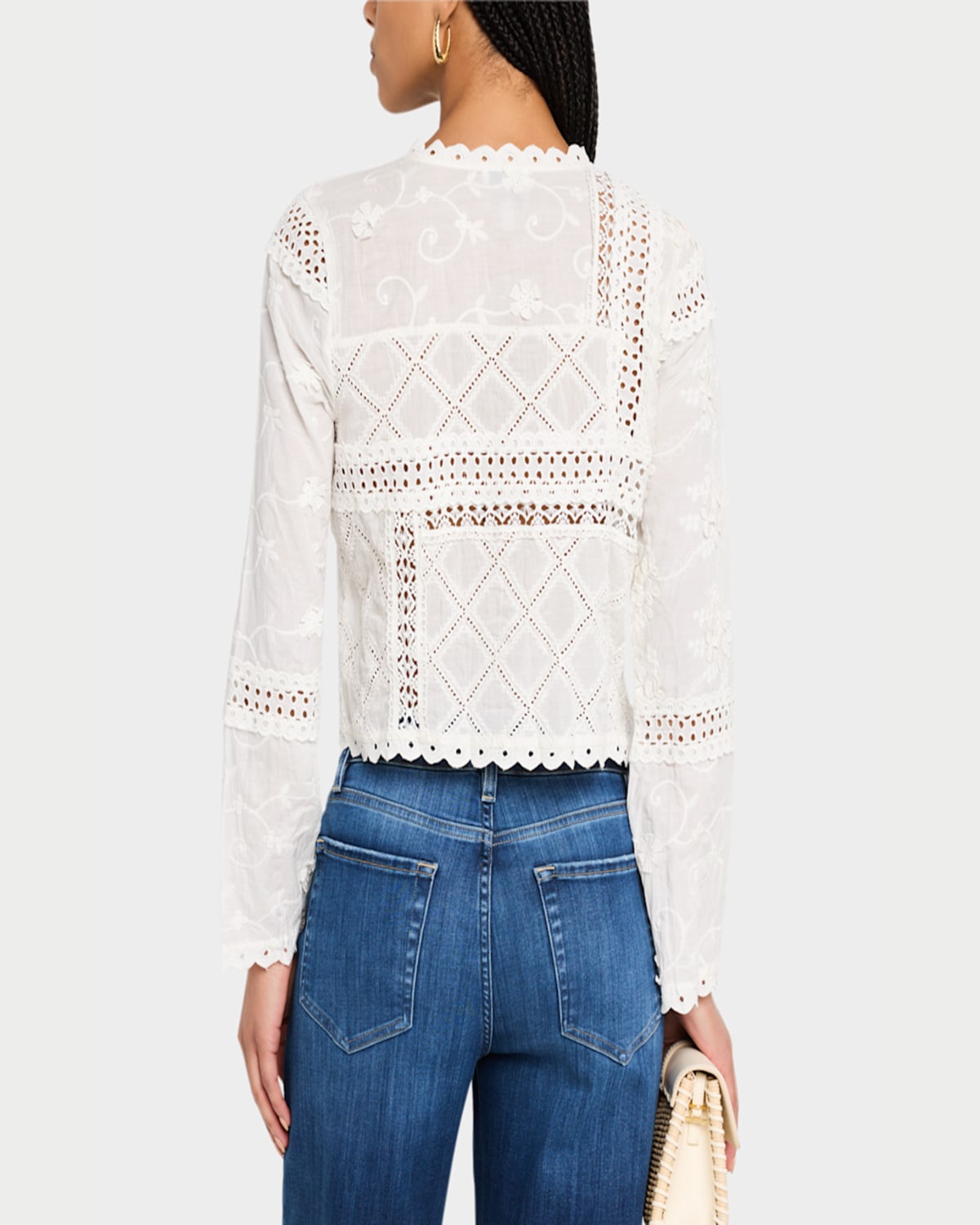 Johnny Was Calista Cropped Lace-inset Jacket In White