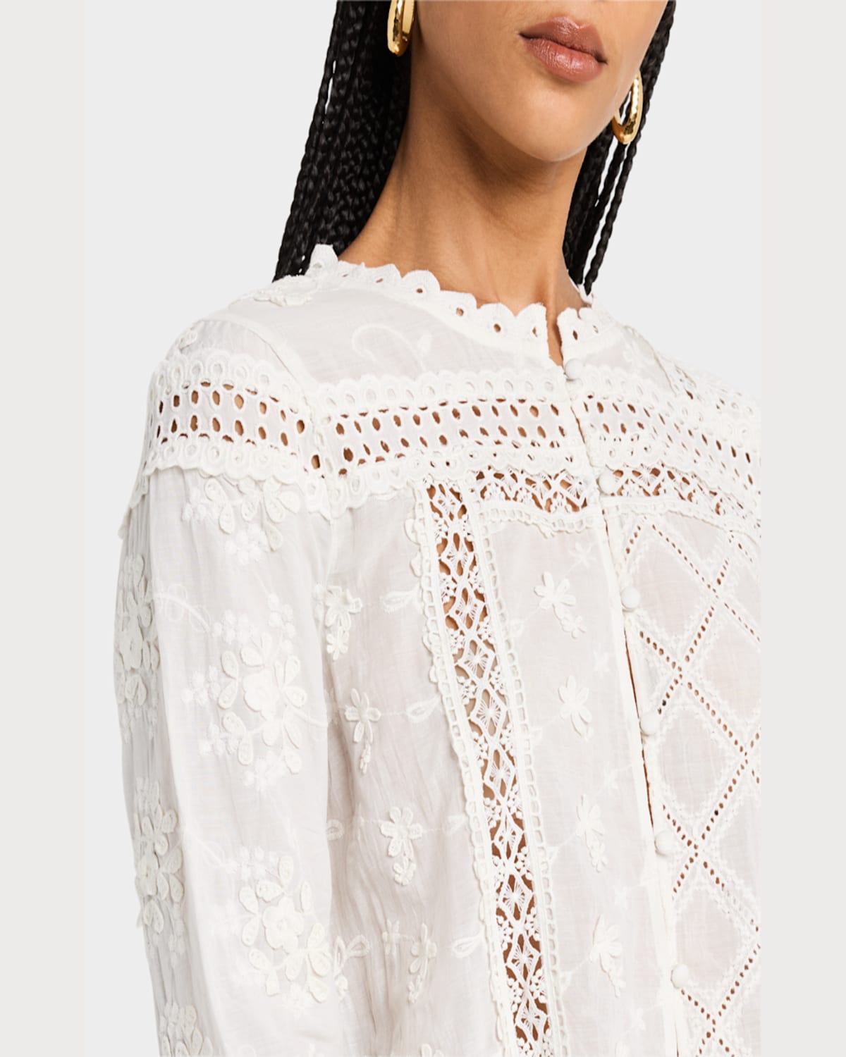 Johnny Was Calista Cropped Lace-inset Jacket In White