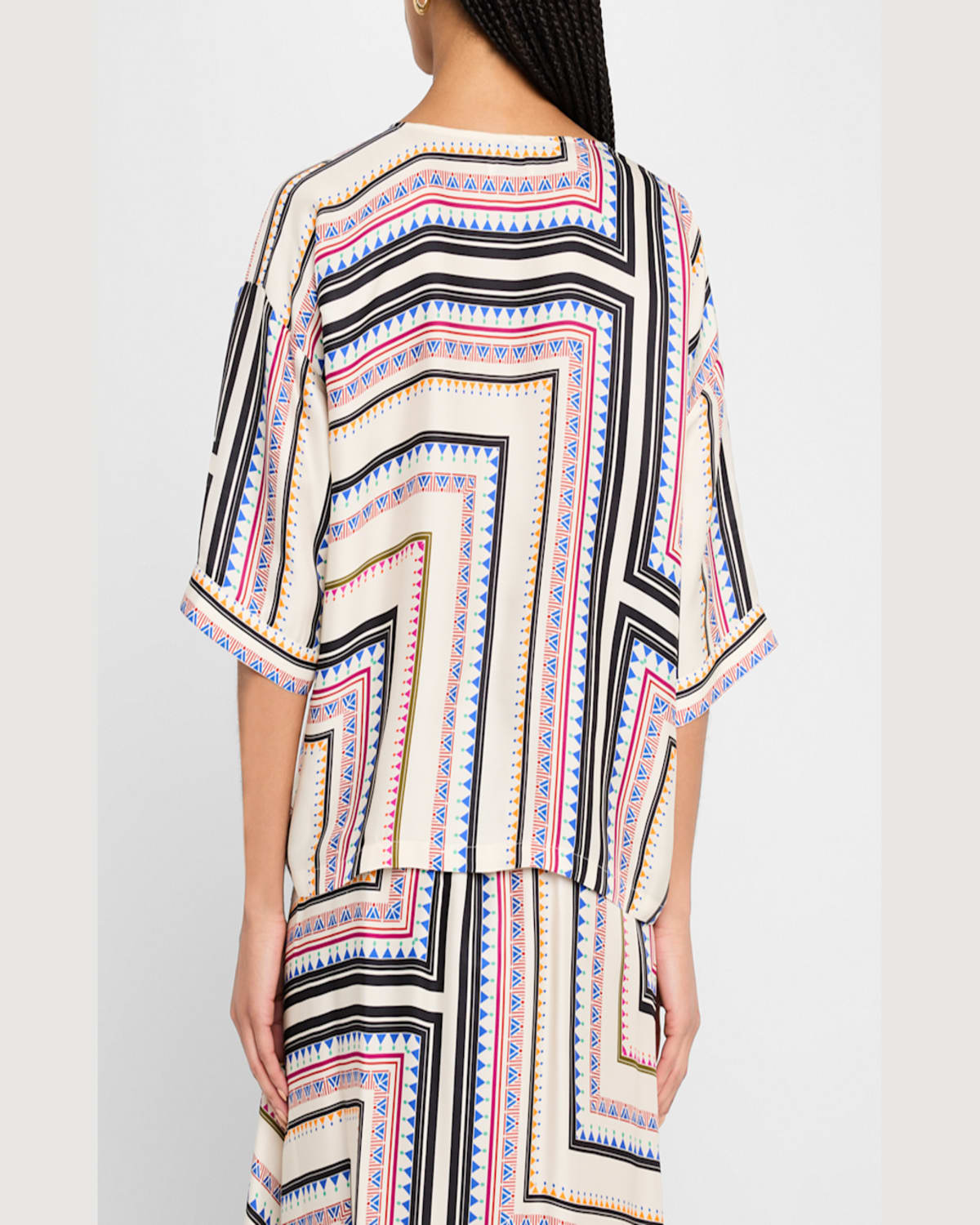 Johnny Was Arden Oversized Geometric-print Blouse