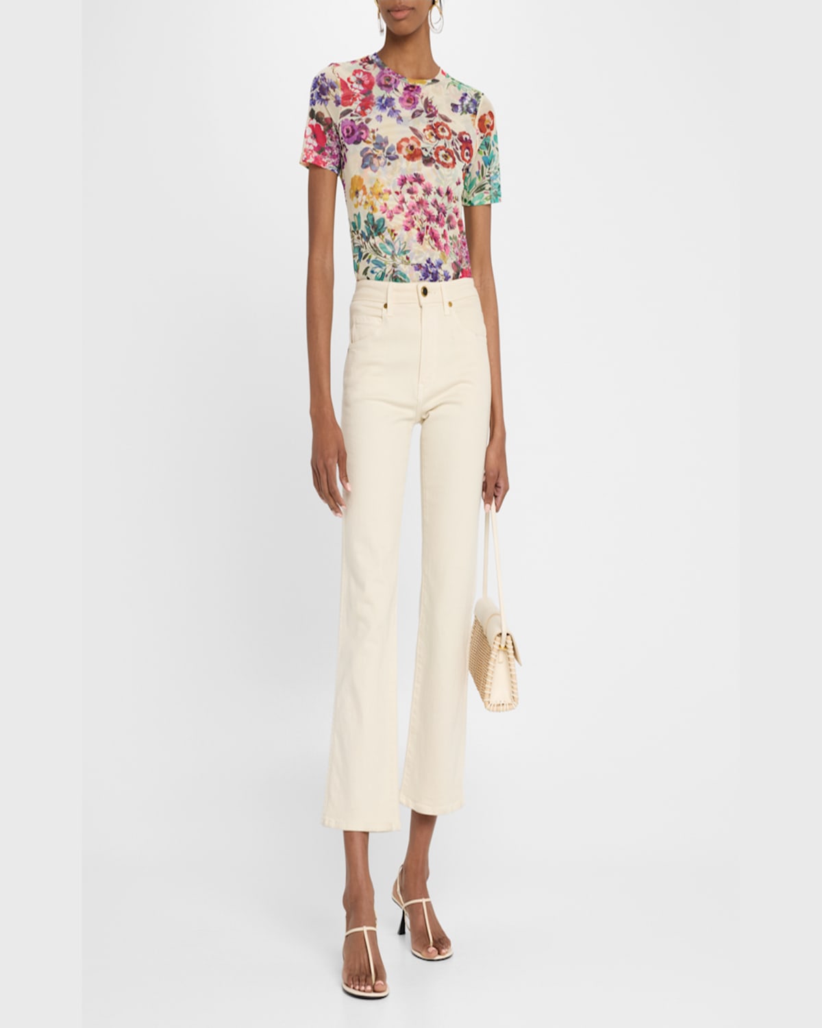 Johnny Was Floral-print Crewneck Mesh Tee In Evalon