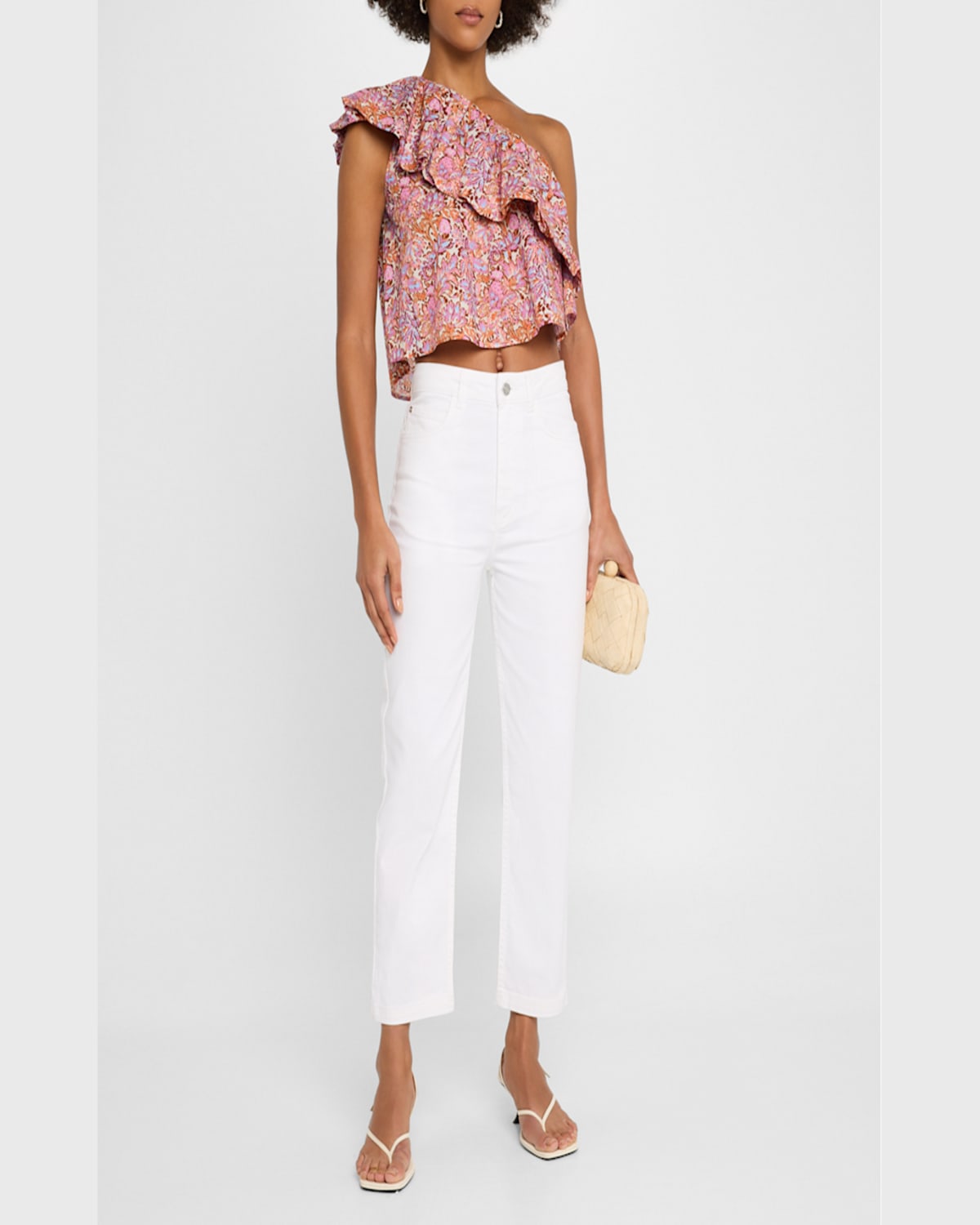 Vanessa Bruno Eolia Cropped One-shoulder Ruffle Blouse In Multicofidji