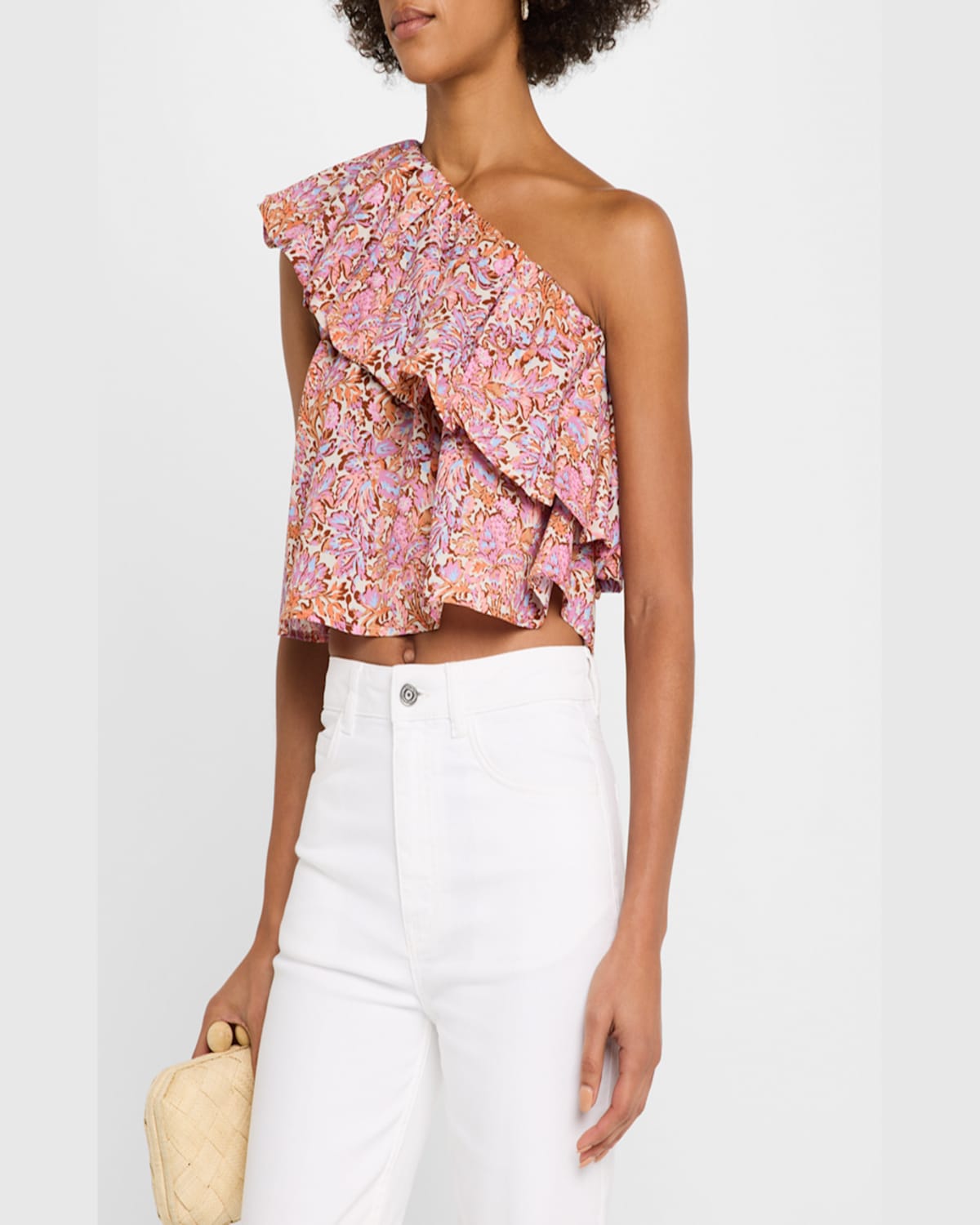Vanessa Bruno Eolia Cropped One-shoulder Ruffle Blouse In Multicofidji