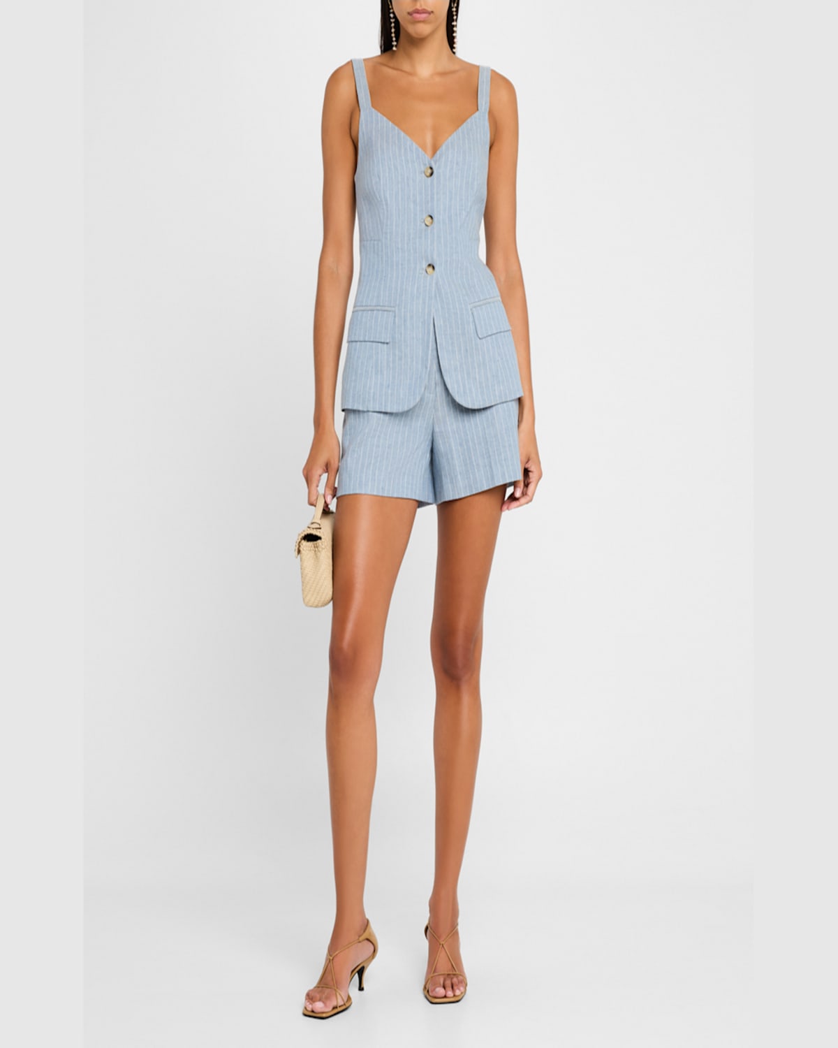 Vanessa Bruno Elai Pinstripe Linen-cotton Top In Blancbleu