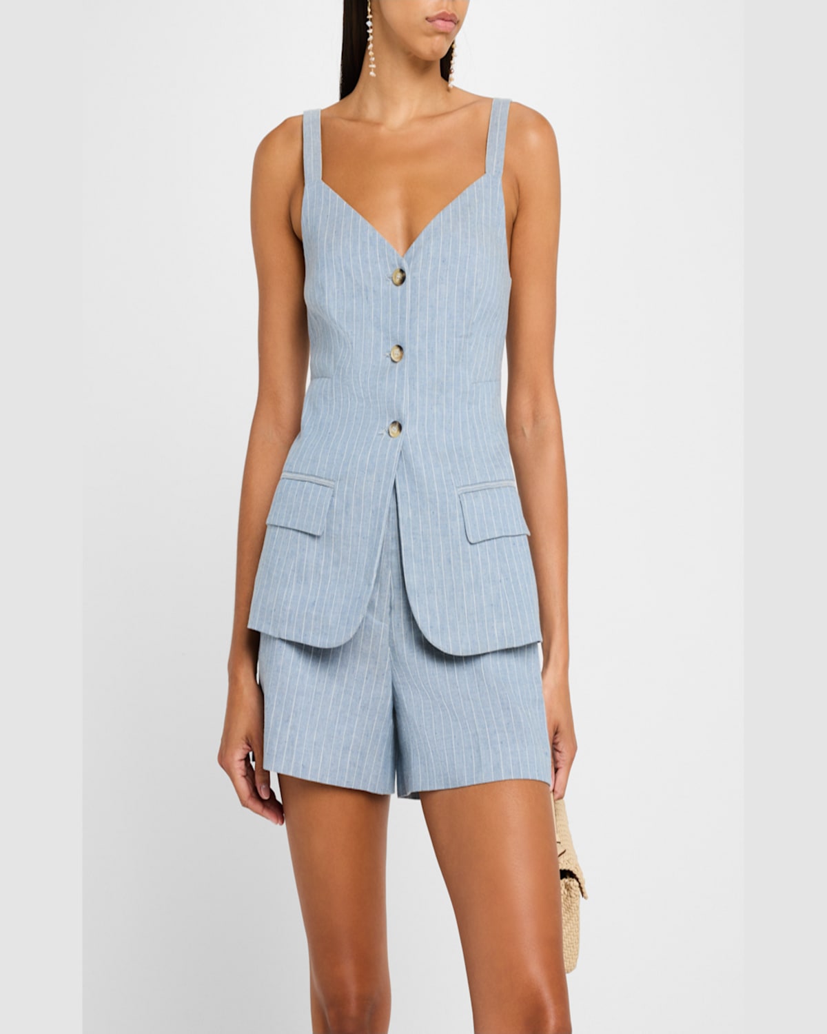 Vanessa Bruno Elai Pinstripe Linen-cotton Top In Blancbleu