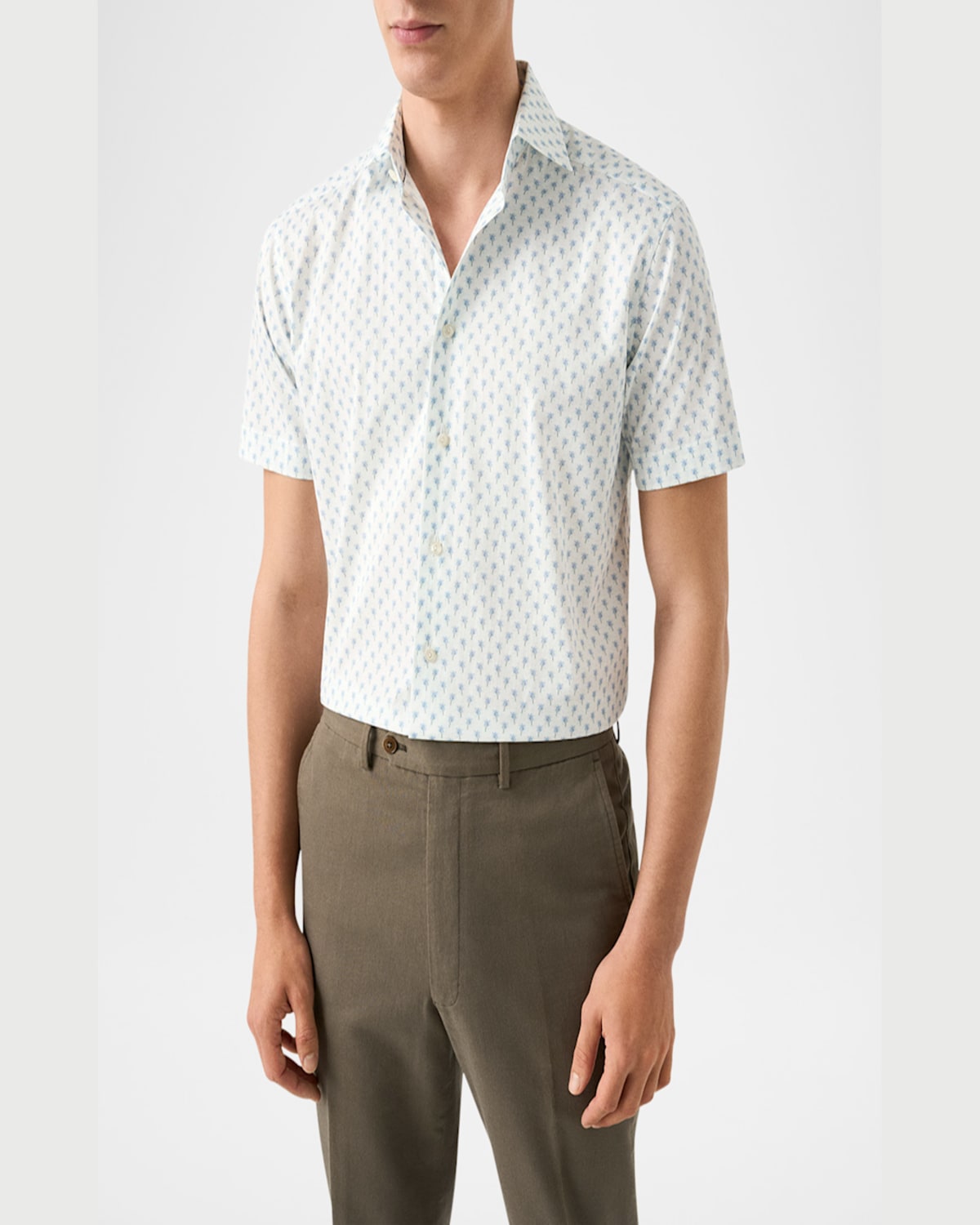Eton Men's Signature Twill Palm-print Short-sleeve Shirt In Blue