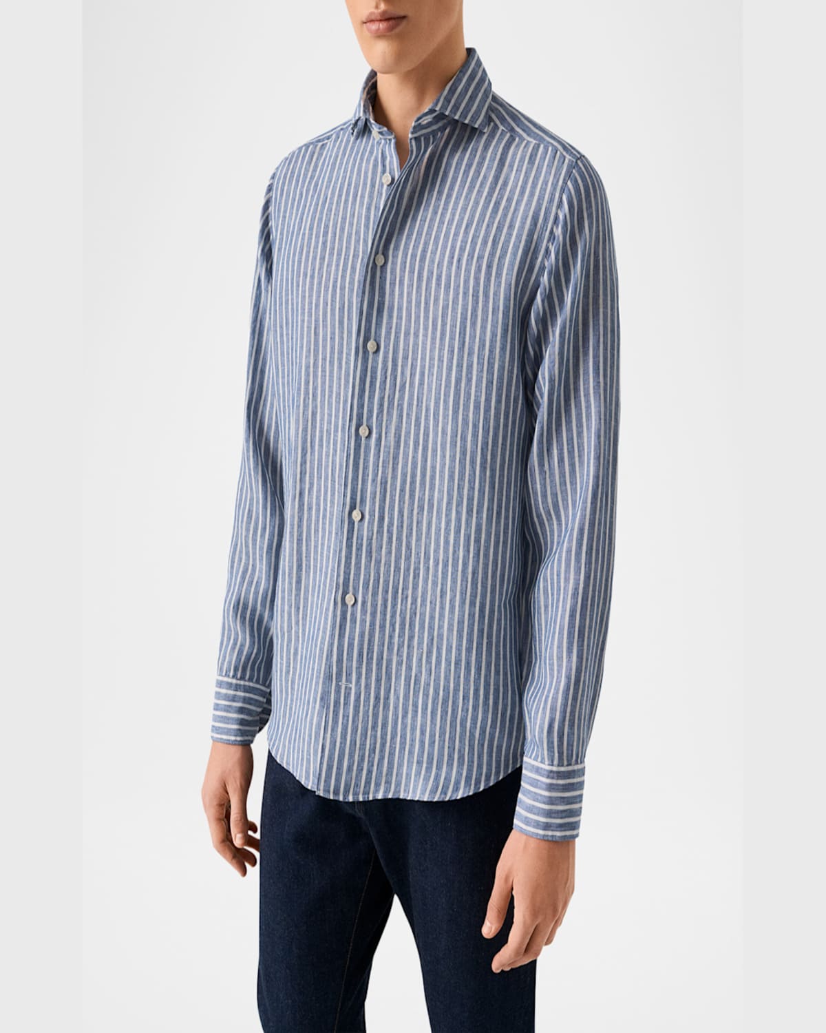 Eton Men's Signature Linen Stripe Contemporary Fit Casual Button-down Shirt