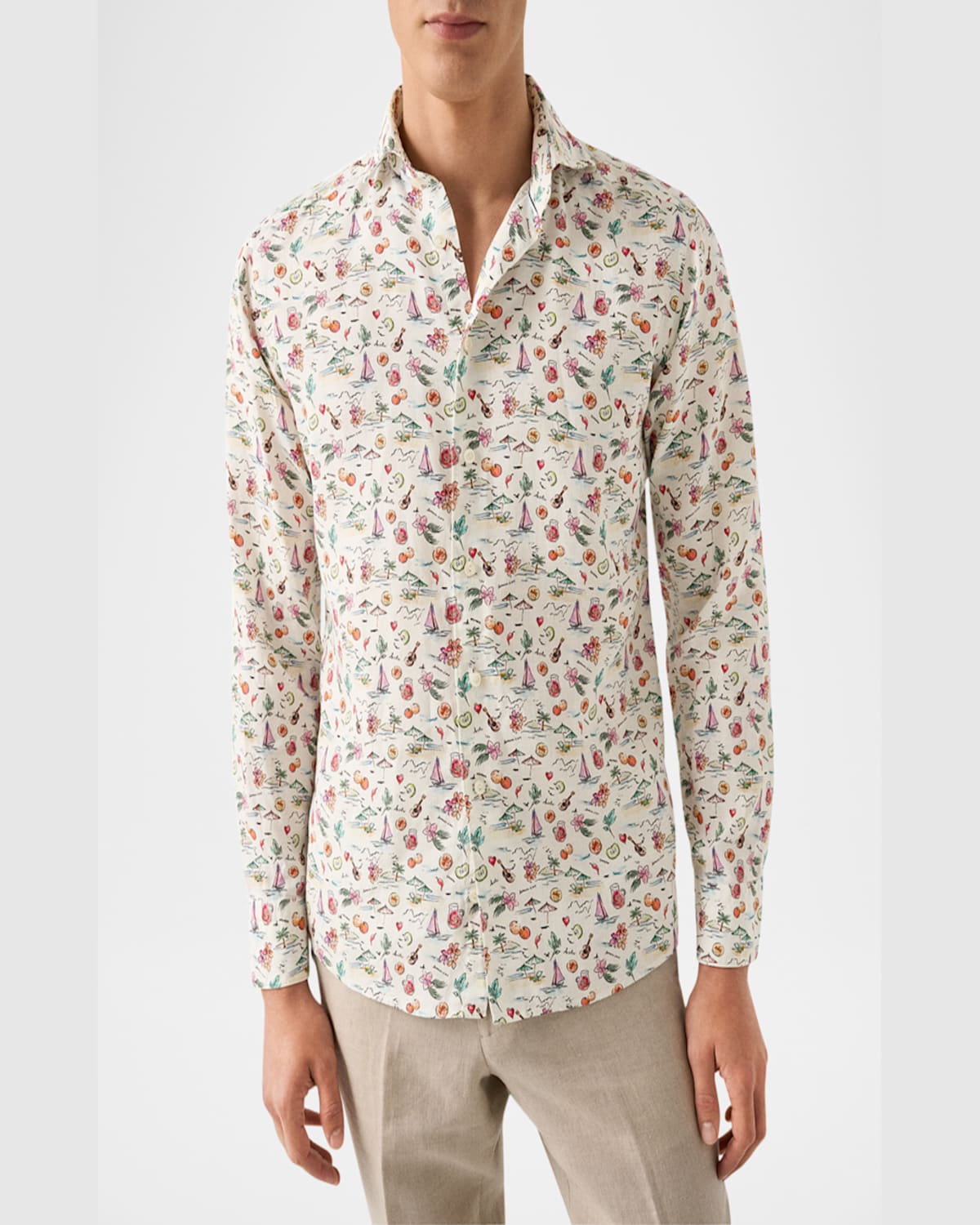 Eton Mens Sangria-pattern Long-sleeved Linen Shirt Multi In Multi