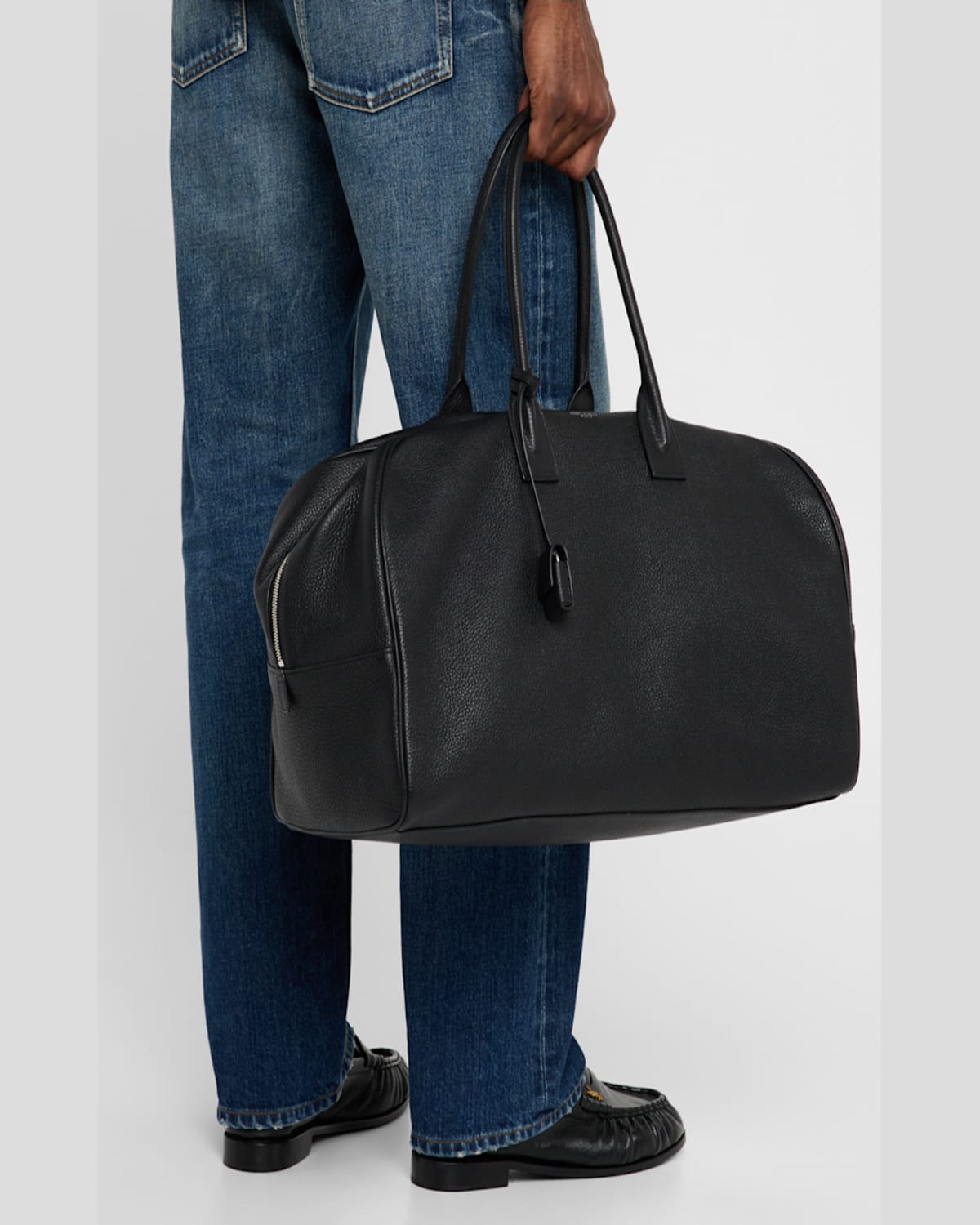 Saint Laurent Men's Leather Bowling Duffel Bag In Nero