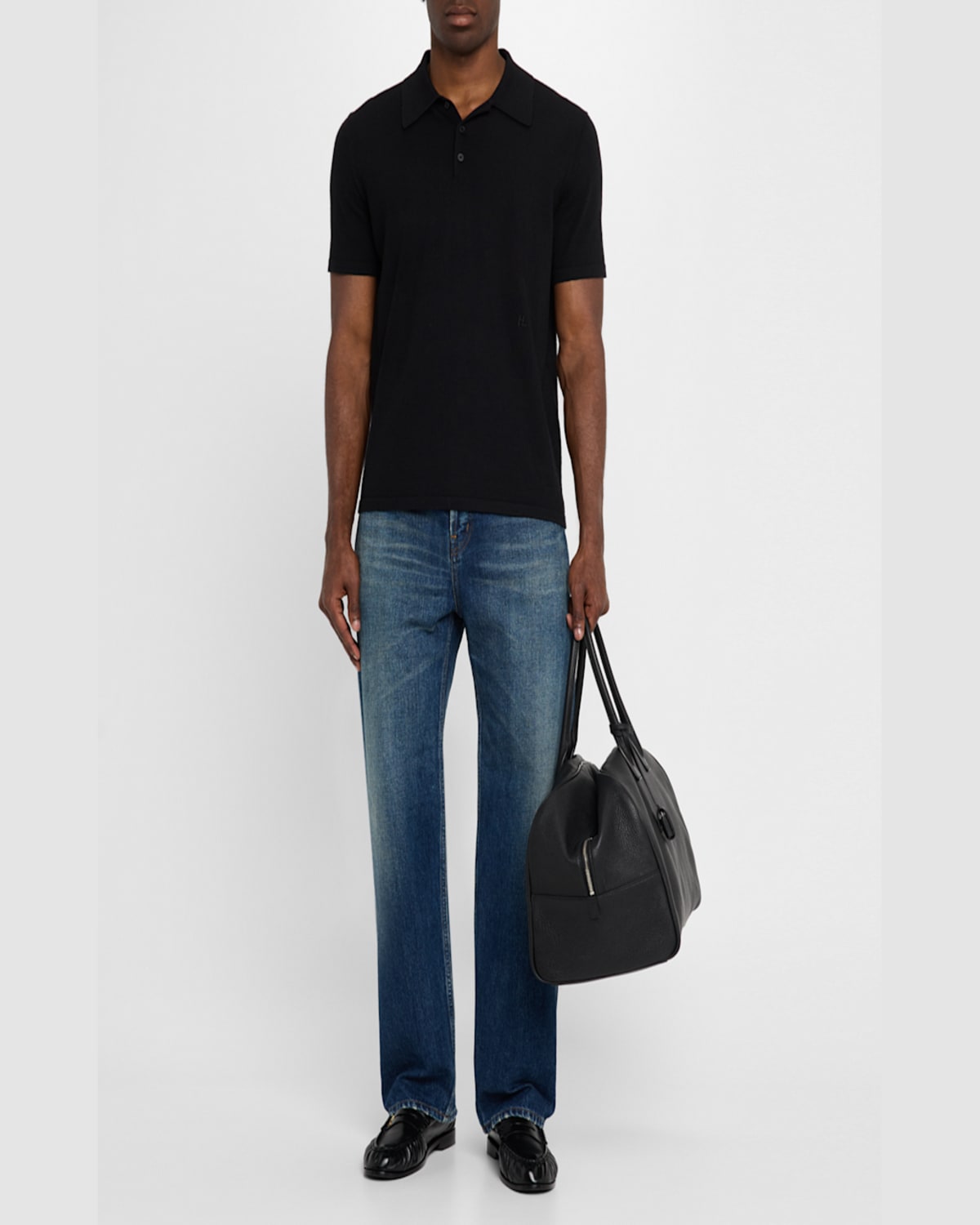 Saint Laurent Men's Leather Bowling Duffel Bag In Nero