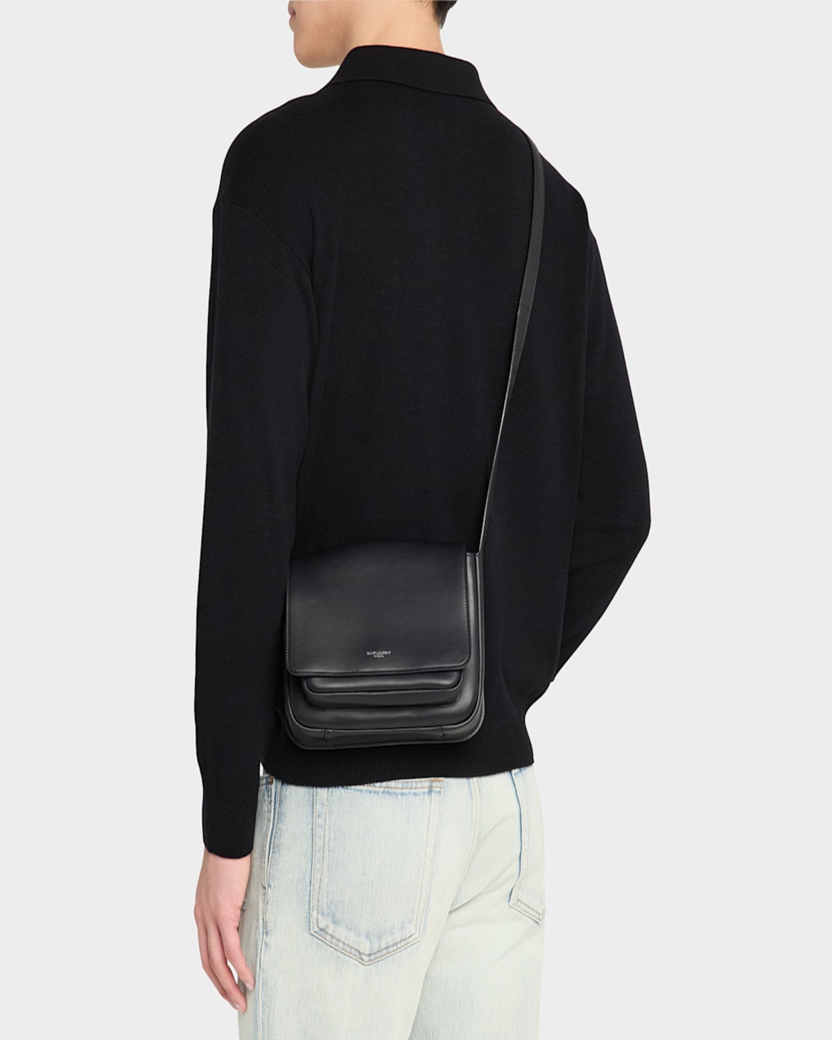 Saint Laurent Men's Leather Messenger Bag In Nero