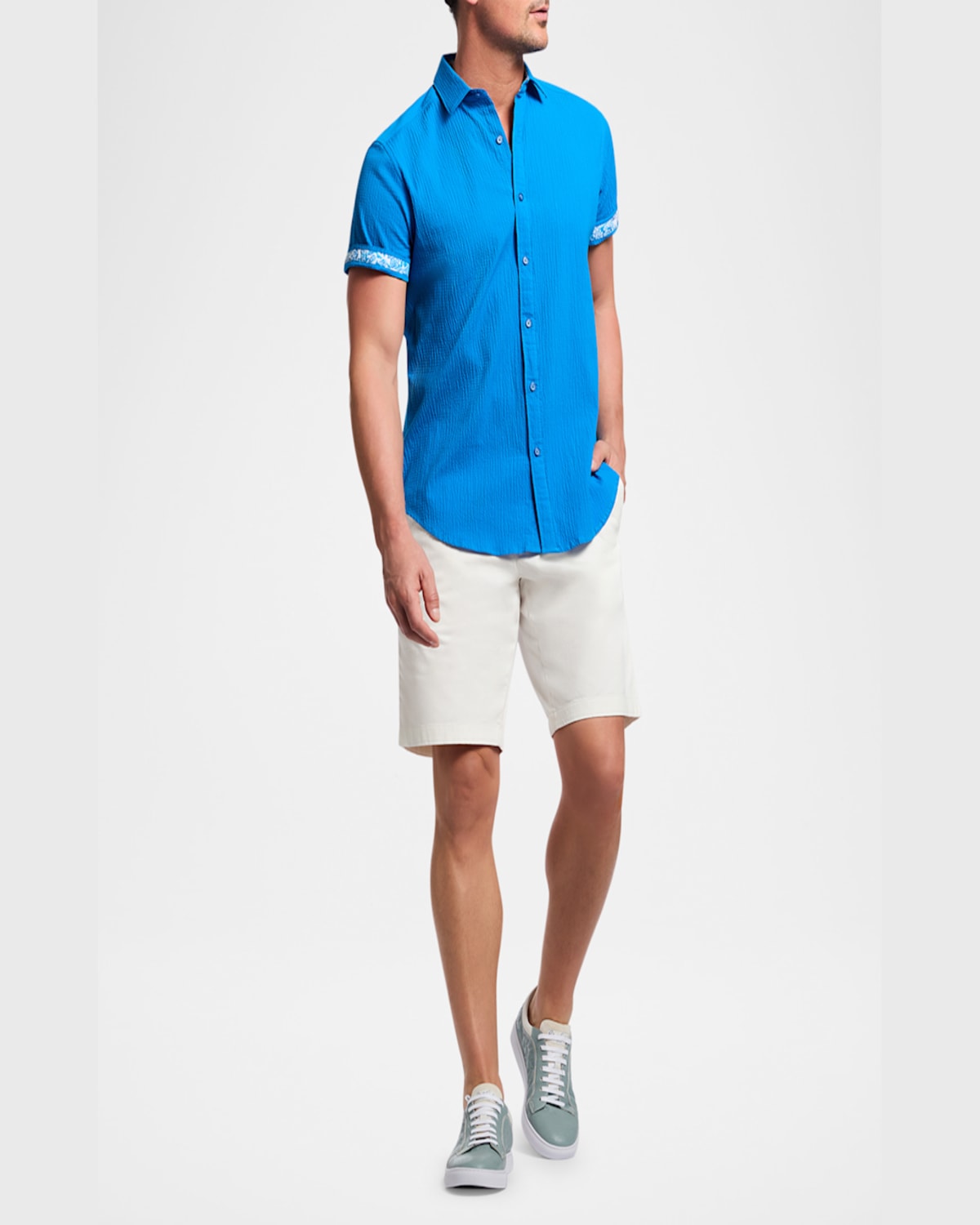 Robert Graham Thresher Short Sleeve Woven Button-up Shirt In Cobalt