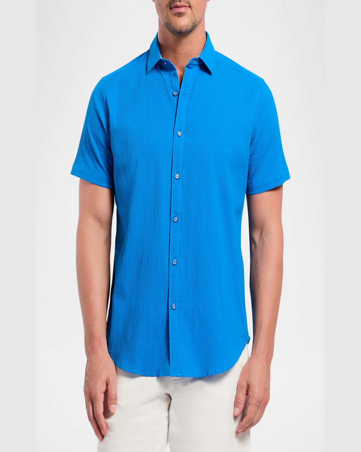 Robert Graham Thresher Short Sleeve Woven Button-up Shirt In Cobalt